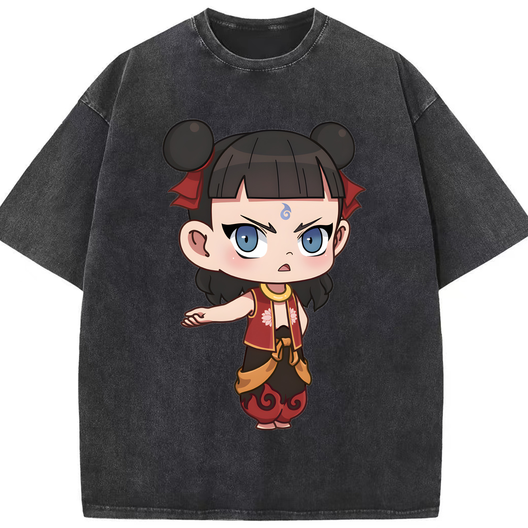 （画像用） Ne Zha 2 ナタ 魔童の大暴れ 綿100% ヴィンテージ風 半袖Tシャツ（フロントプリント）