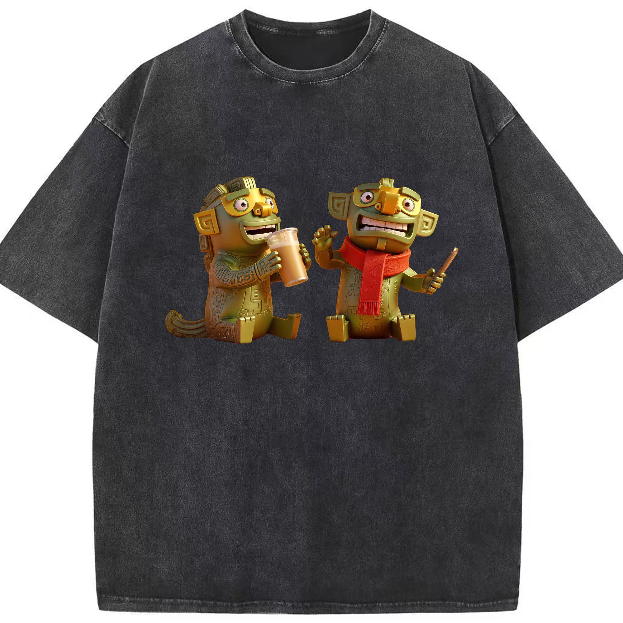 （画像用） Ne Zha 2 ナタ 魔童の大暴れ 綿100% ヴィンテージ風 半袖Tシャツ（フロントプリント）