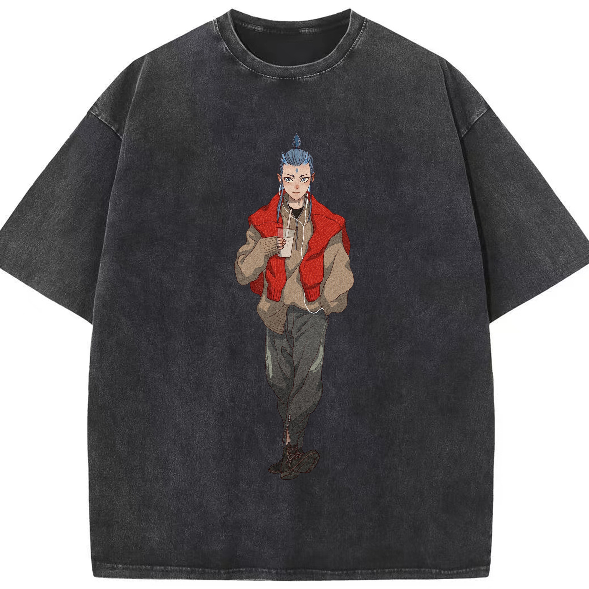 （画像用） Ne Zha 2 ナタ 魔童の大暴れ 綿100% ヴィンテージ風 半袖Tシャツ（フロントプリント）