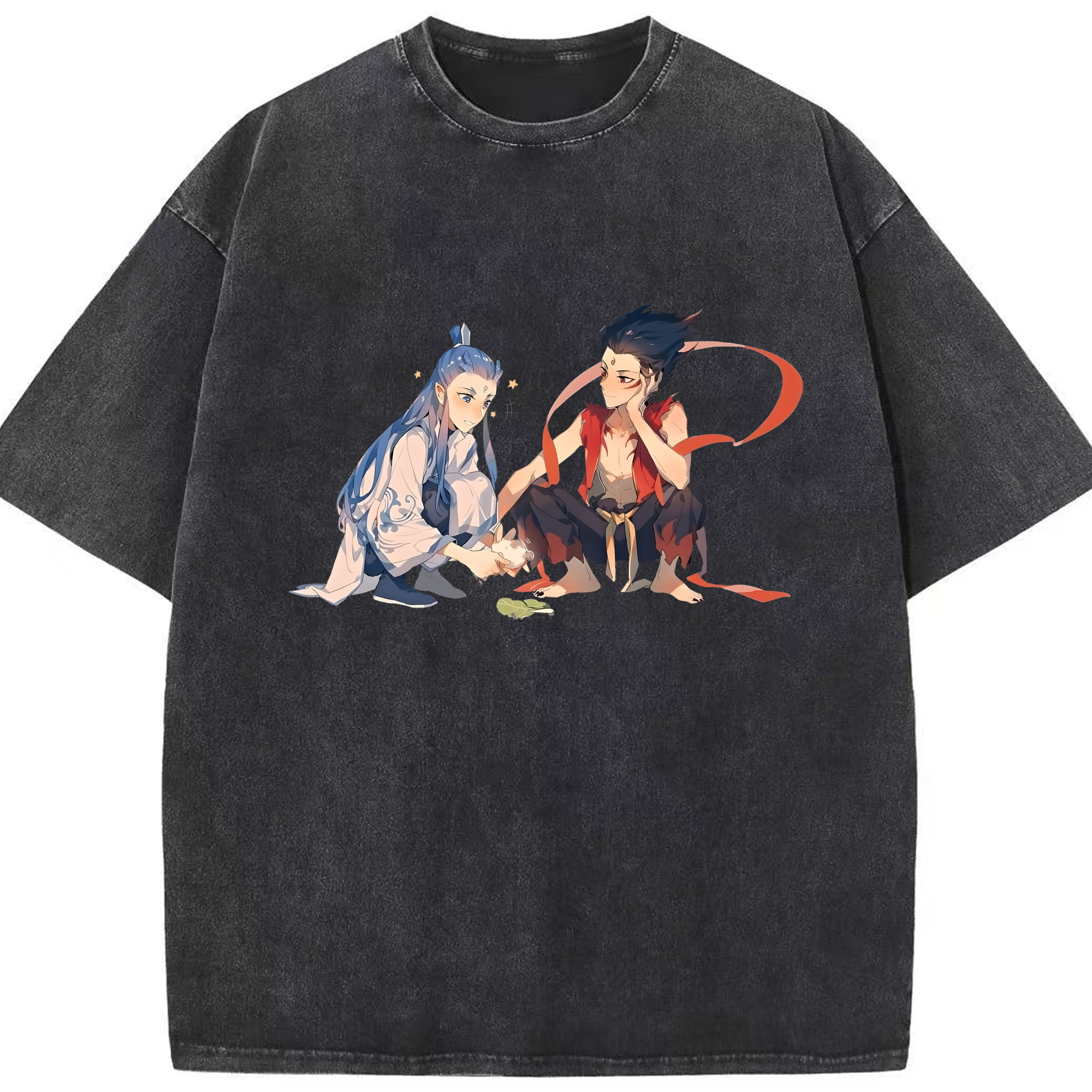 （画像用） Ne Zha 2 ナタ 魔童の大暴れ 綿100% ヴィンテージ風 半袖Tシャツ（フロントプリント）