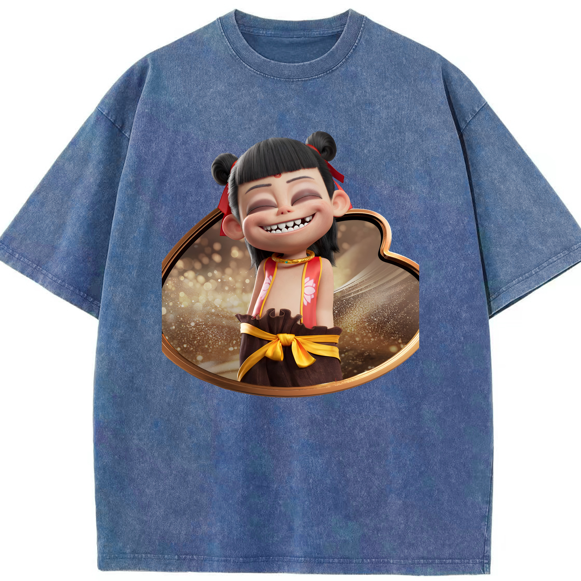 （画像用） Ne Zha 2 ナタ 魔童の大暴れ 綿100% ヴィンテージ風 半袖Tシャツ（フロントプリント）