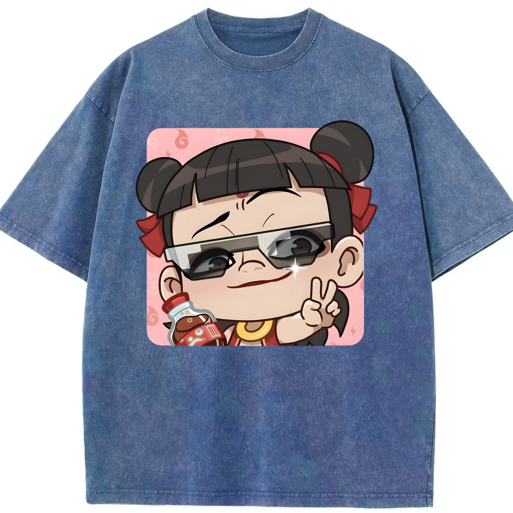（画像用） Ne Zha 2 ナタ 魔童の大暴れ 綿100% ヴィンテージ風 半袖Tシャツ（フロントプリント）