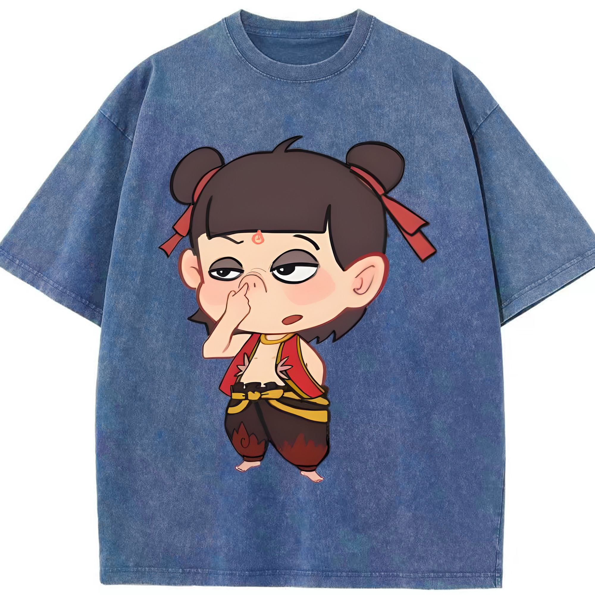 （画像用） Ne Zha 2 ナタ 魔童の大暴れ 綿100% ヴィンテージ風 半袖Tシャツ（フロントプリント）