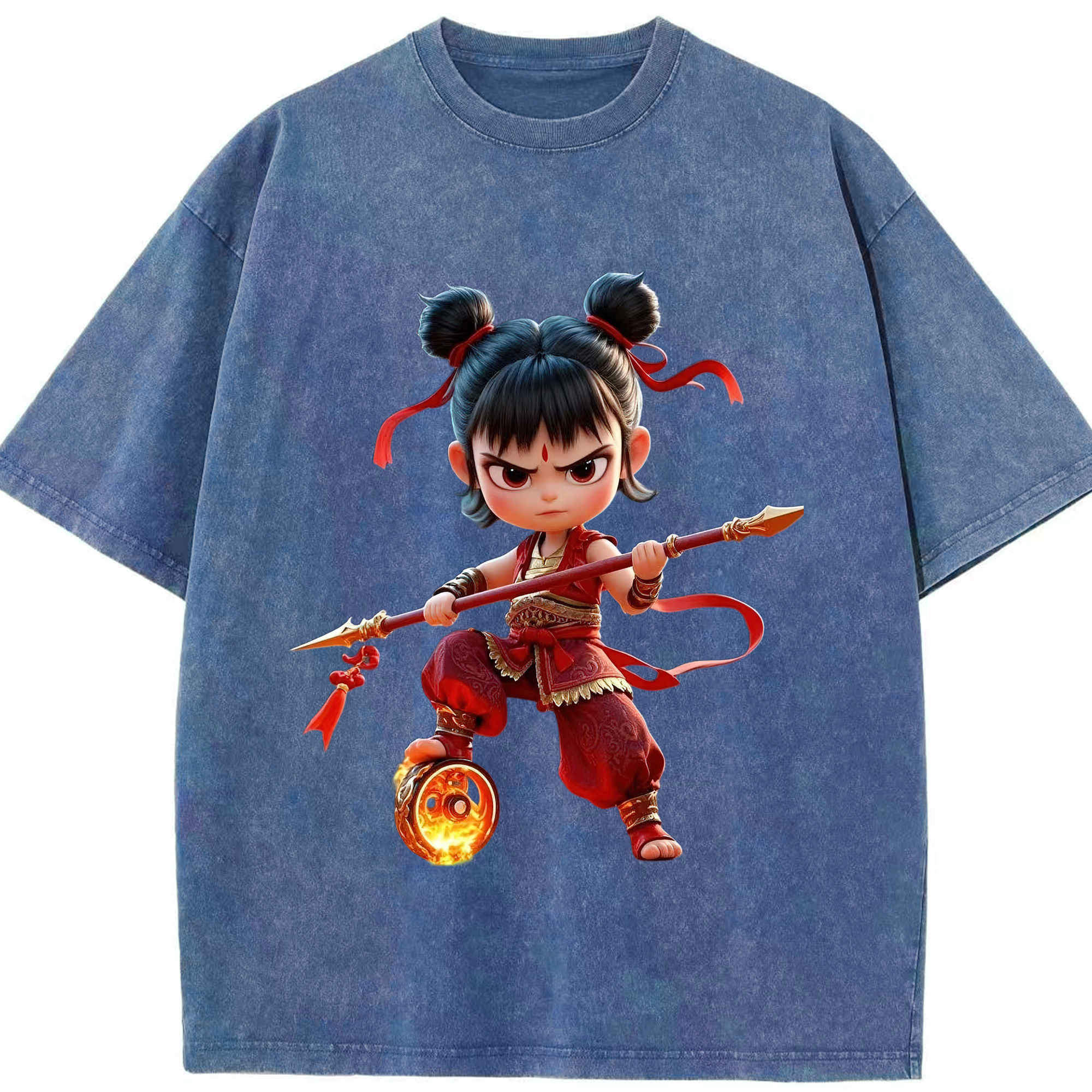 （画像用） Ne Zha 2 ナタ 魔童の大暴れ 綿100% ヴィンテージ風 半袖Tシャツ（フロントプリント）