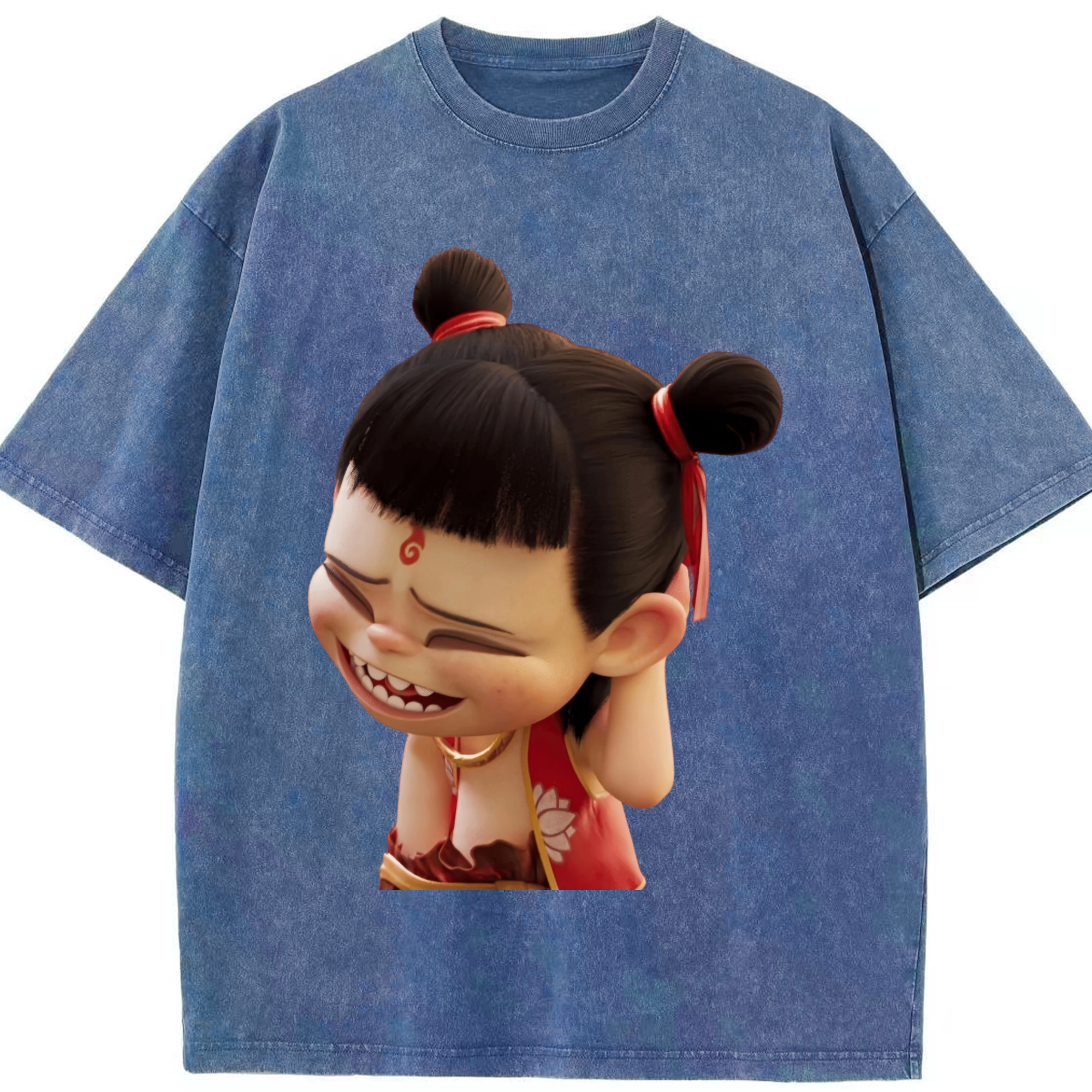 （画像用） Ne Zha 2 ナタ 魔童の大暴れ 綿100% ヴィンテージ風 半袖Tシャツ（フロントプリント）