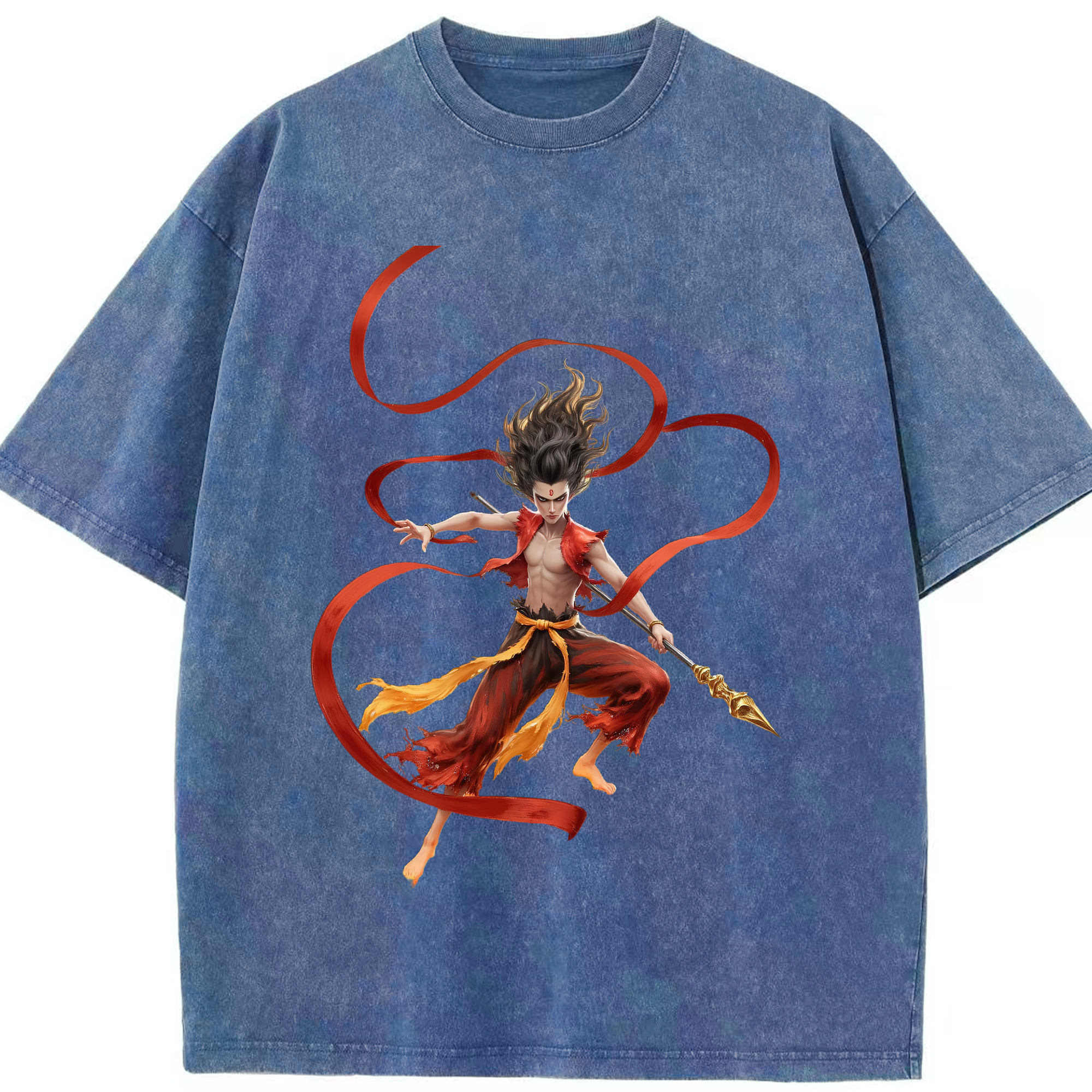 （画像用） Ne Zha 2 ナタ 魔童の大暴れ 綿100% ヴィンテージ風 半袖Tシャツ（フロントプリント）