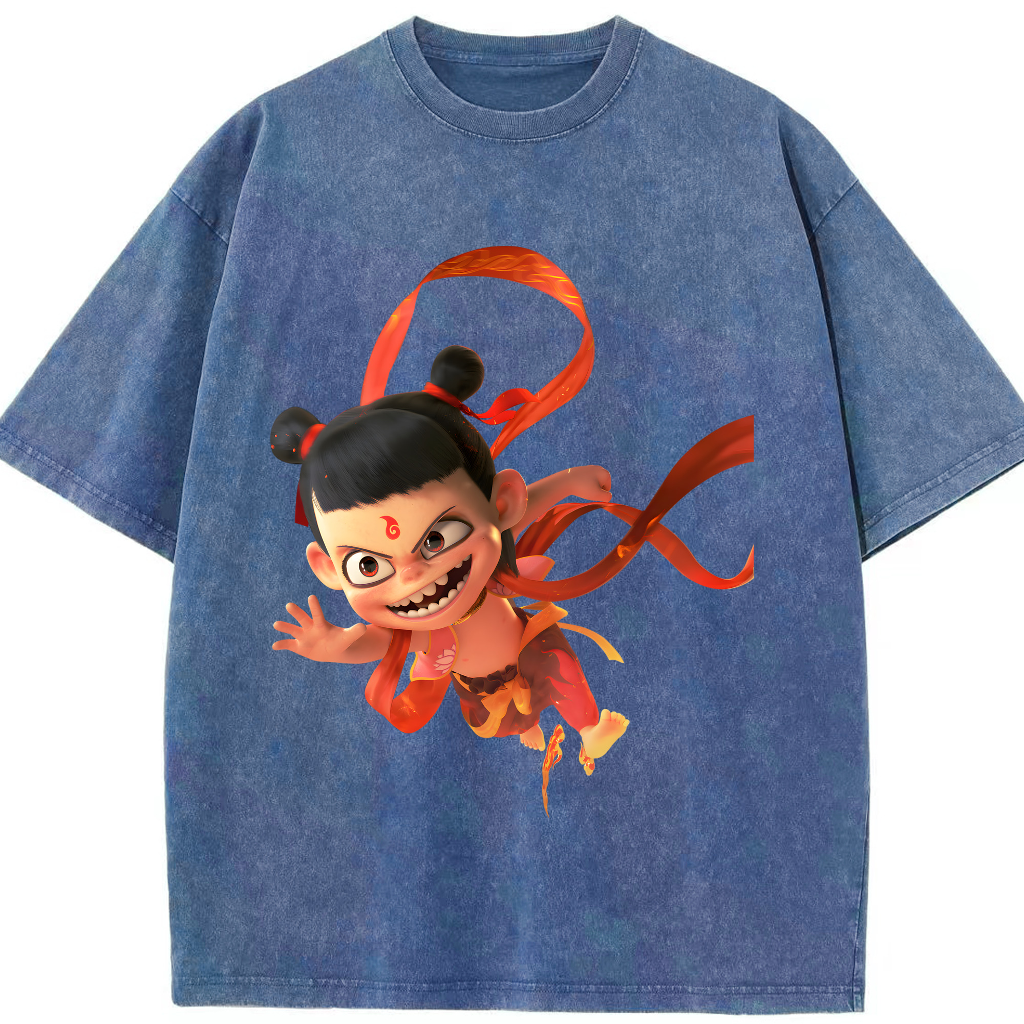 （画像用） Ne Zha 2 ナタ 魔童の大暴れ 綿100% ヴィンテージ風 半袖Tシャツ（フロントプリント）