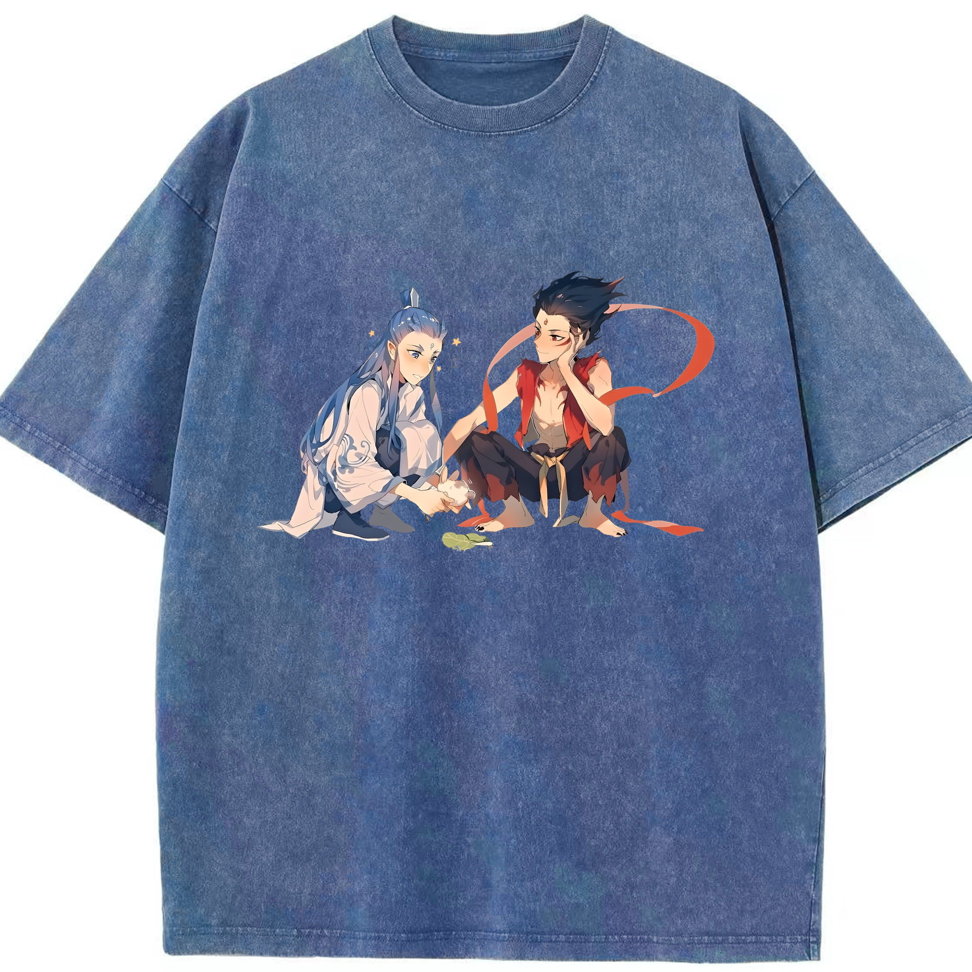 （画像用） Ne Zha 2 ナタ 魔童の大暴れ 綿100% ヴィンテージ風 半袖Tシャツ（フロントプリント）