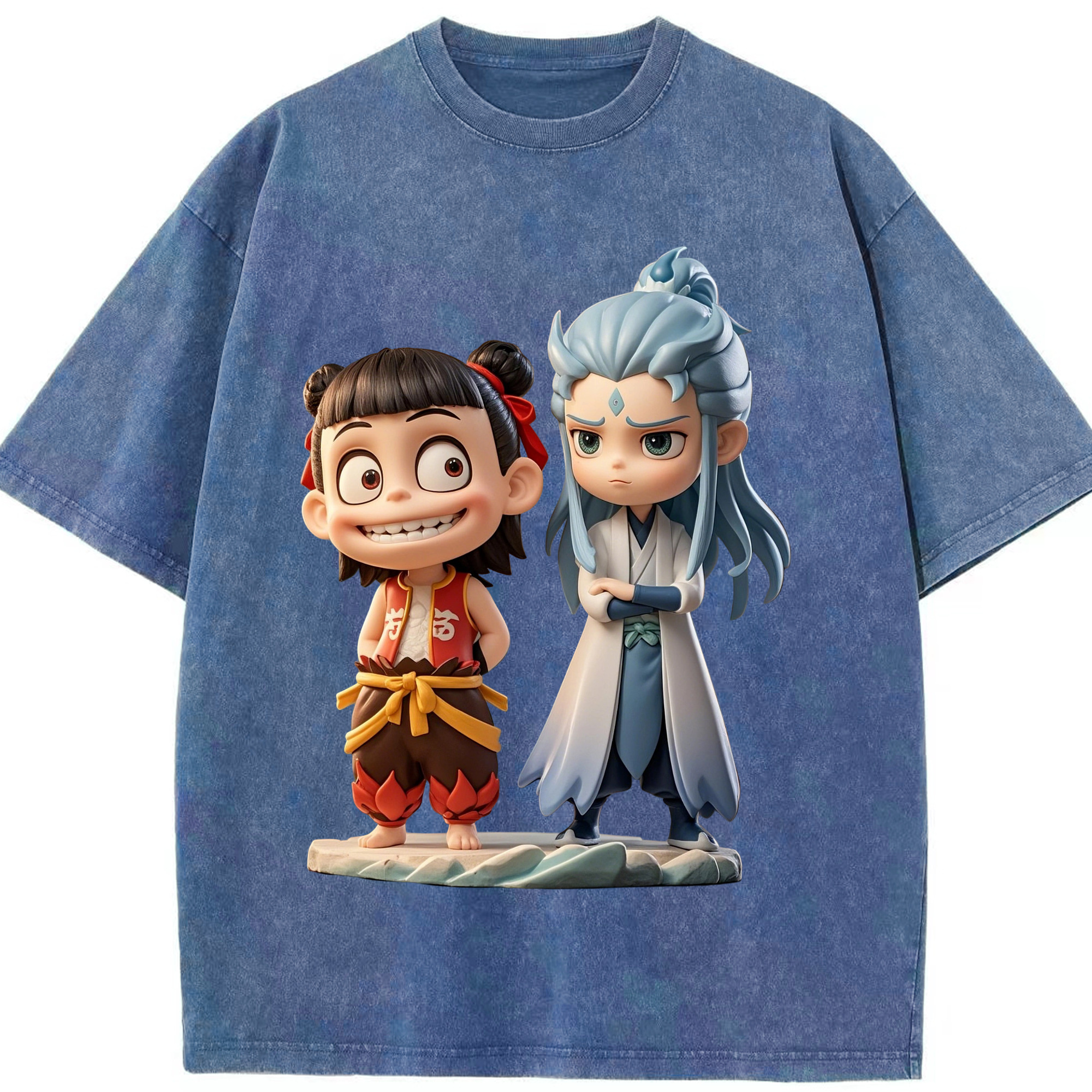 （画像用） Ne Zha 2 ナタ 魔童の大暴れ 綿100% ヴィンテージ風 半袖Tシャツ（フロントプリント）
