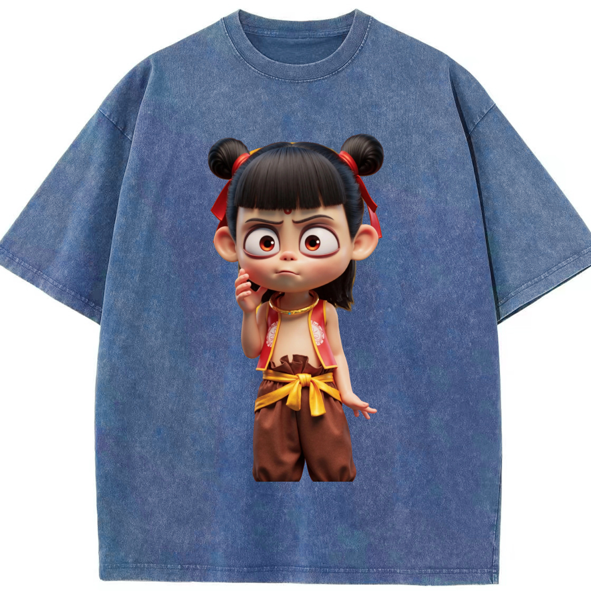（画像用） Ne Zha 2 ナタ 魔童の大暴れ 綿100% ヴィンテージ風 半袖Tシャツ（フロントプリント）