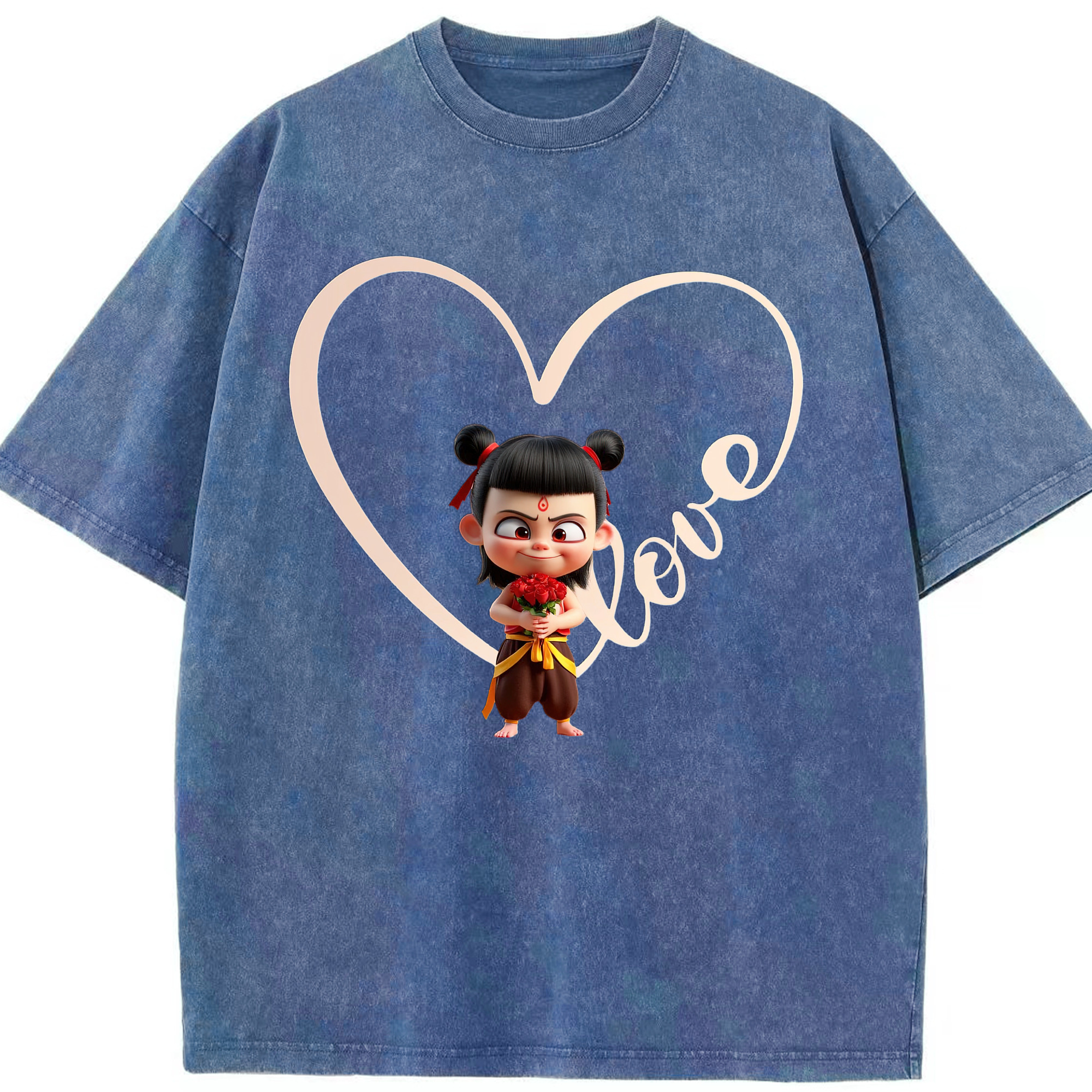 （画像用） Ne Zha 2 ナタ 魔童の大暴れ 綿100% ヴィンテージ風 半袖Tシャツ（フロントプリント）