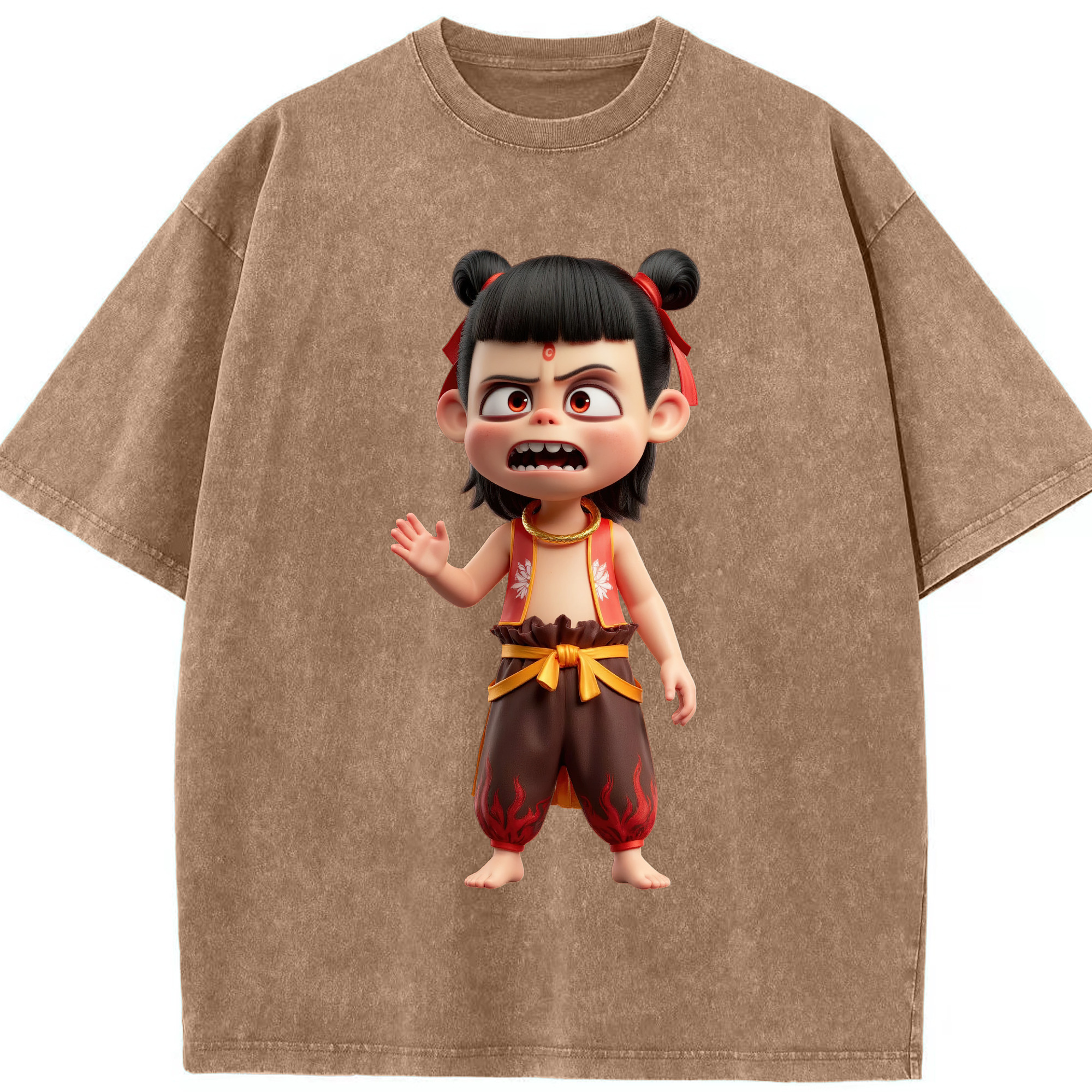 （画像用） Ne Zha 2 ナタ 魔童の大暴れ 綿100% ヴィンテージ風 半袖Tシャツ（フロントプリント）