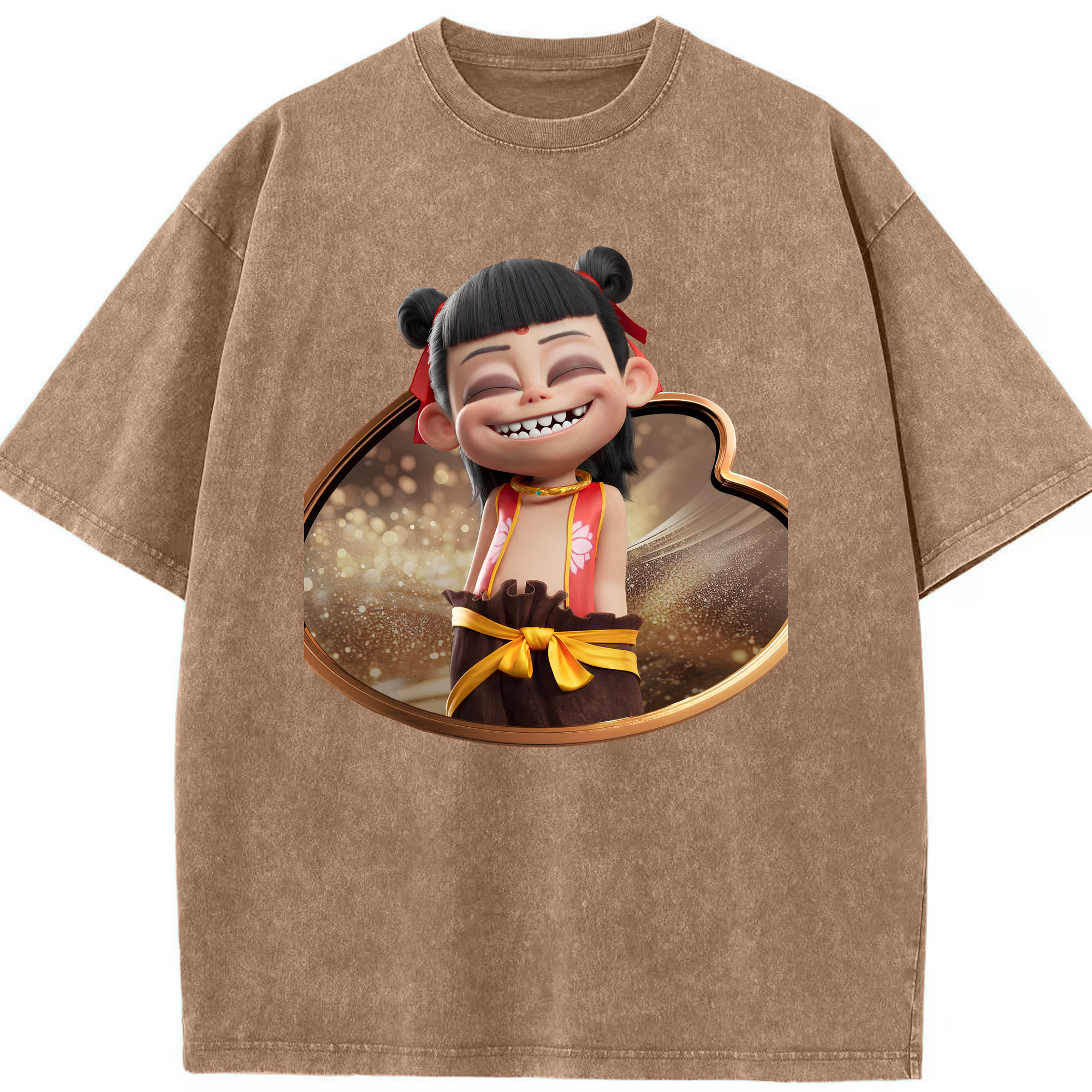 （画像用） Ne Zha 2 ナタ 魔童の大暴れ 綿100% ヴィンテージ風 半袖Tシャツ（フロントプリント）