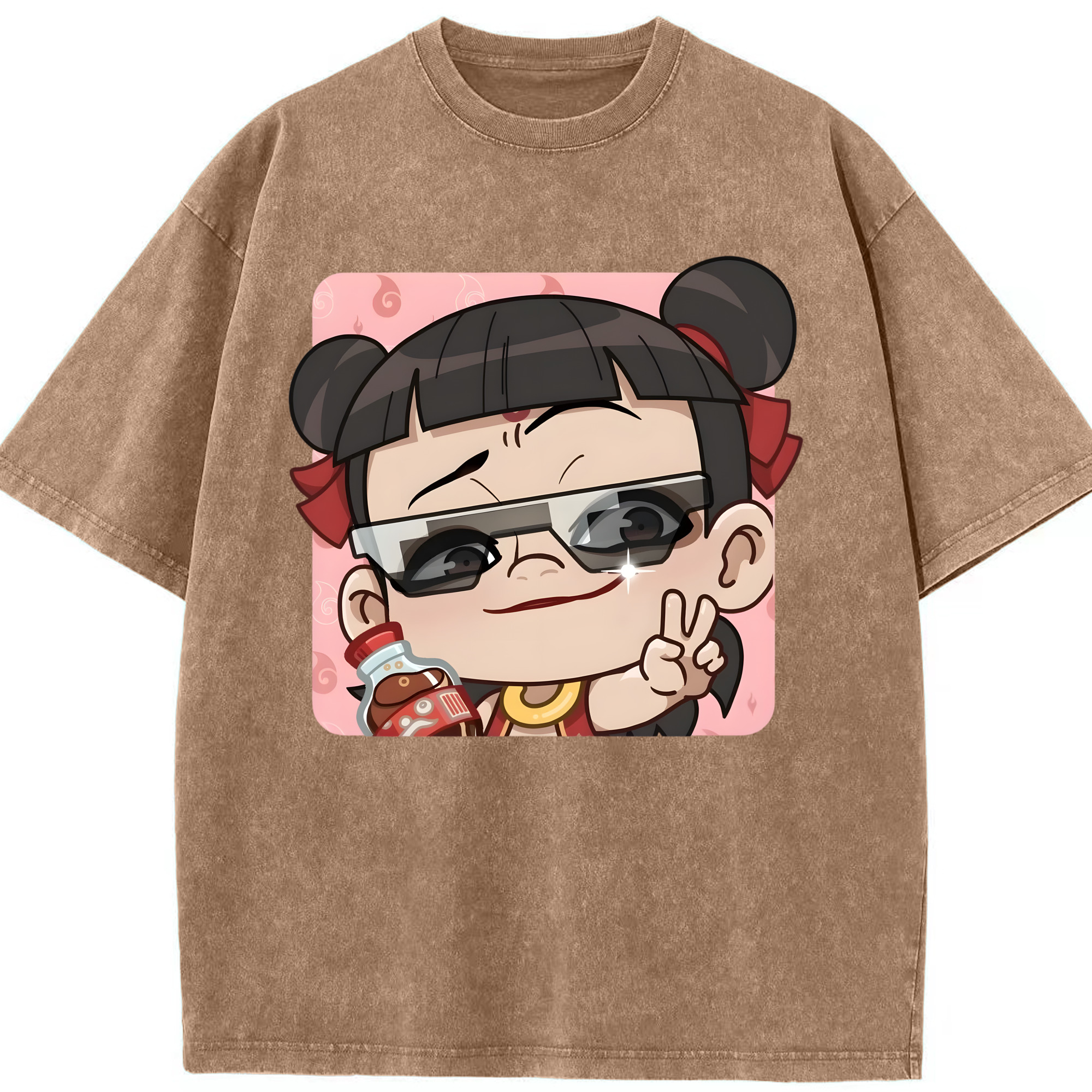 （画像用） Ne Zha 2 ナタ 魔童の大暴れ 綿100% ヴィンテージ風 半袖Tシャツ（フロントプリント）