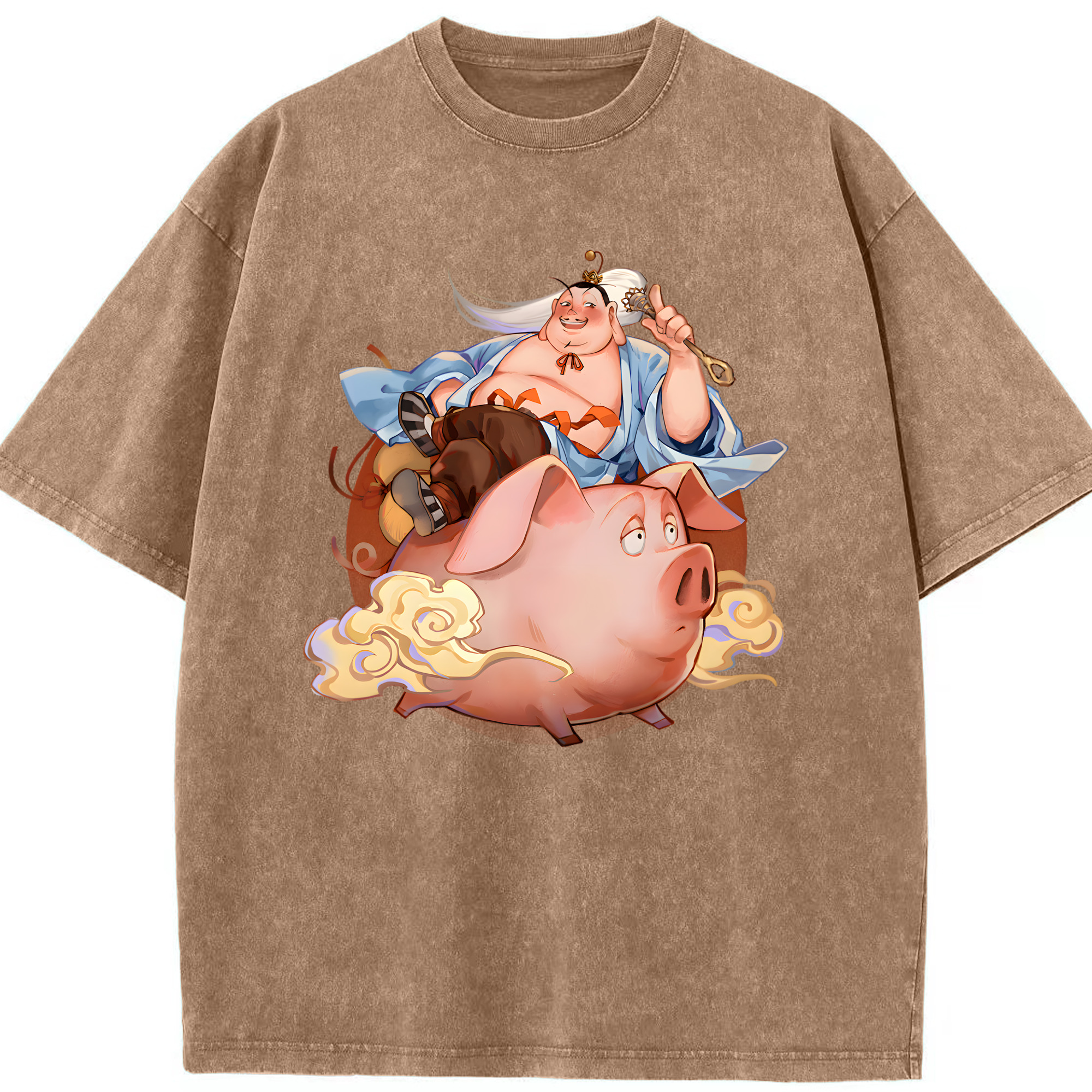 （画像用） Ne Zha 2 ナタ 魔童の大暴れ 綿100% ヴィンテージ風 半袖Tシャツ（フロントプリント）