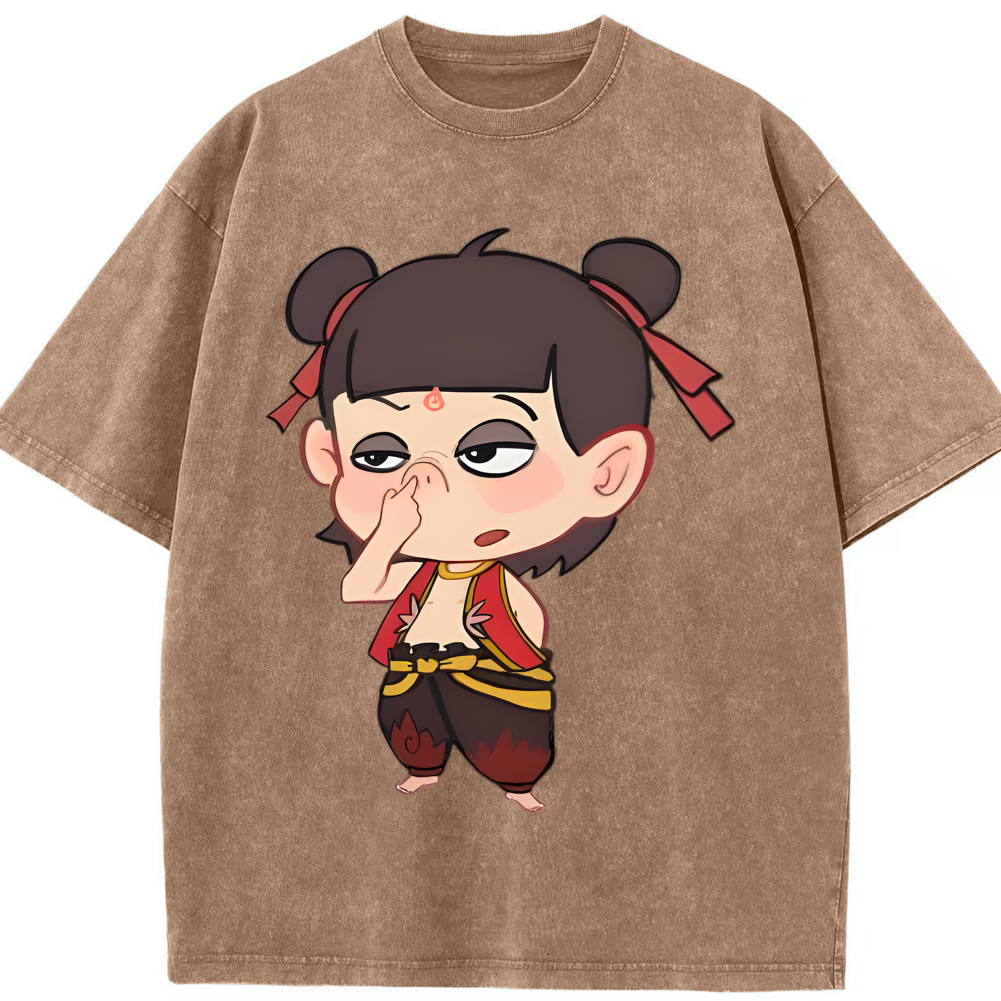 （画像用） Ne Zha 2 ナタ 魔童の大暴れ 綿100% ヴィンテージ風 半袖Tシャツ（フロントプリント）