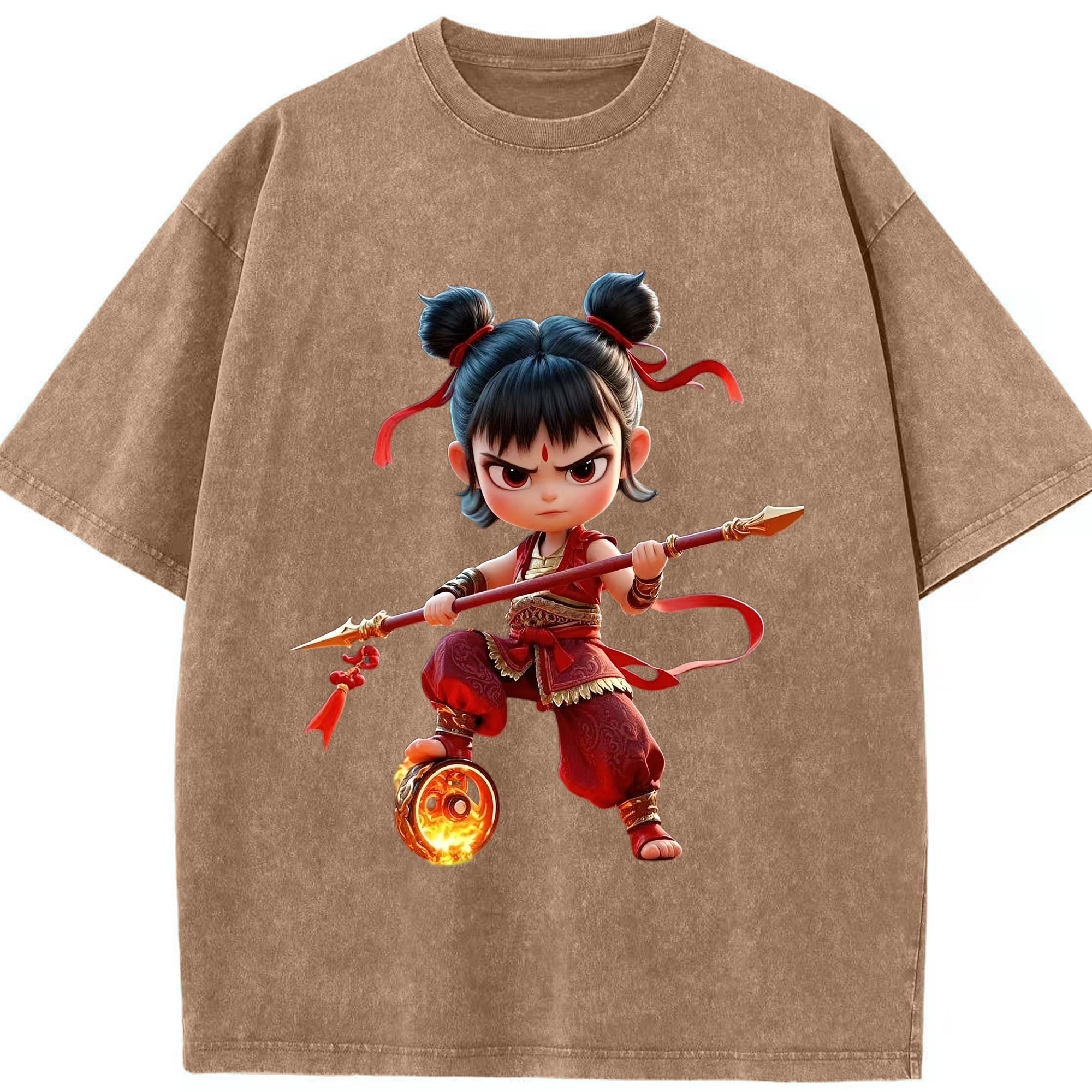 （画像用） Ne Zha 2 ナタ 魔童の大暴れ 綿100% ヴィンテージ風 半袖Tシャツ（フロントプリント）