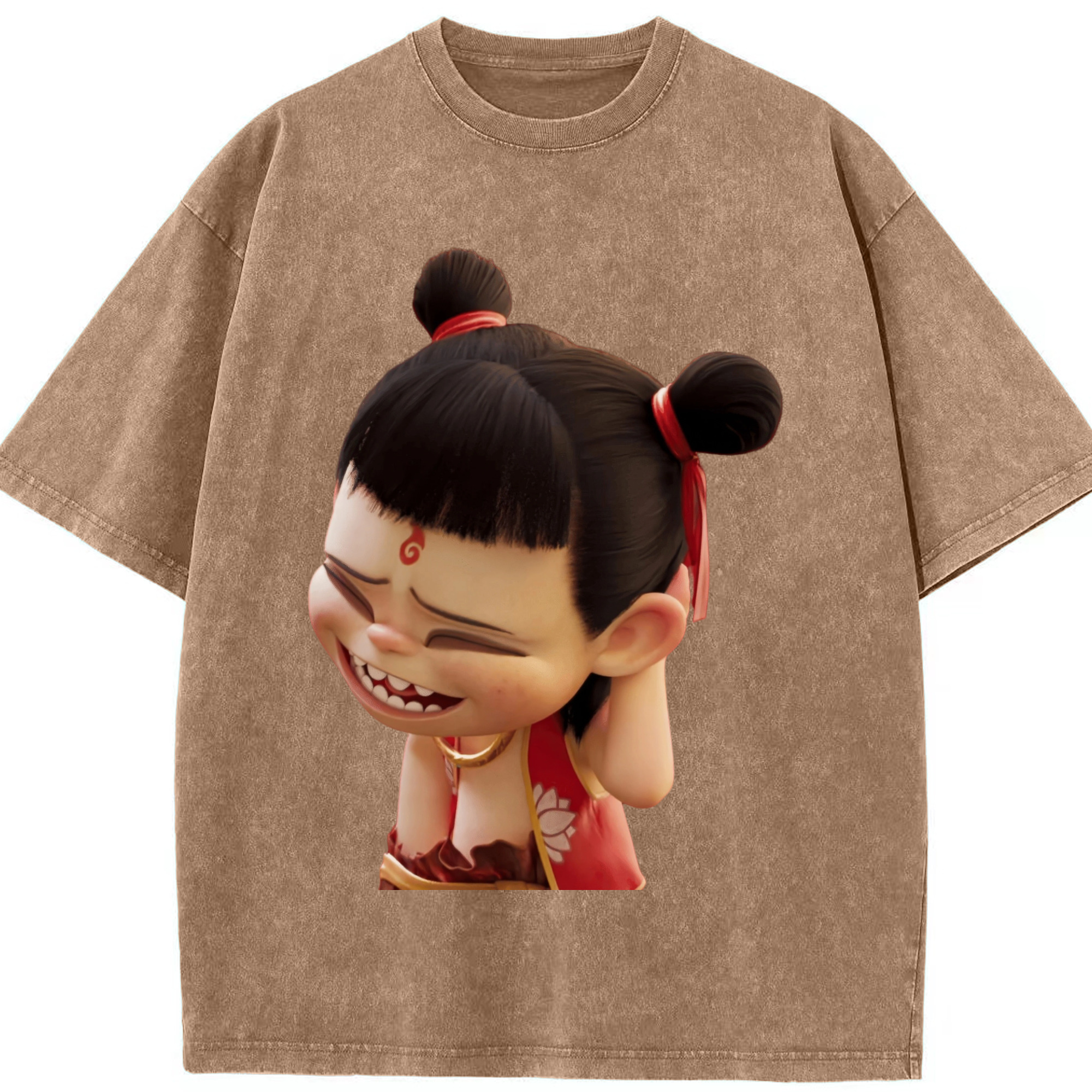 （画像用） Ne Zha 2 ナタ 魔童の大暴れ 綿100% ヴィンテージ風 半袖Tシャツ（フロントプリント）
