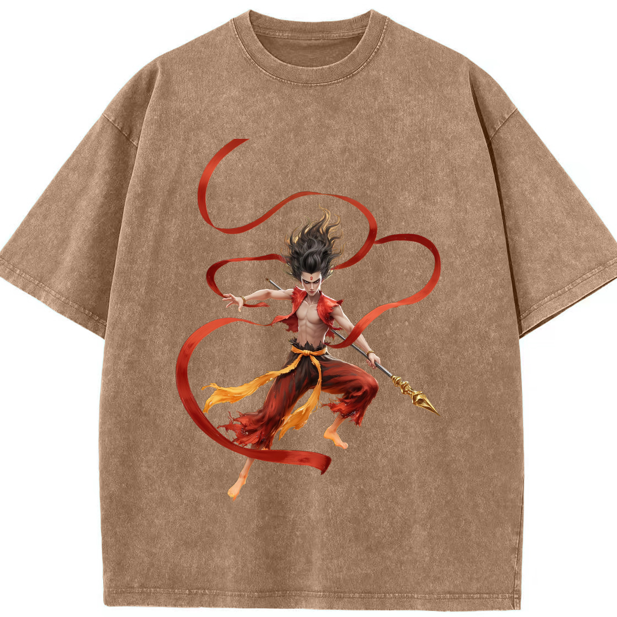 （画像用） Ne Zha 2 ナタ 魔童の大暴れ 綿100% ヴィンテージ風 半袖Tシャツ（フロントプリント）