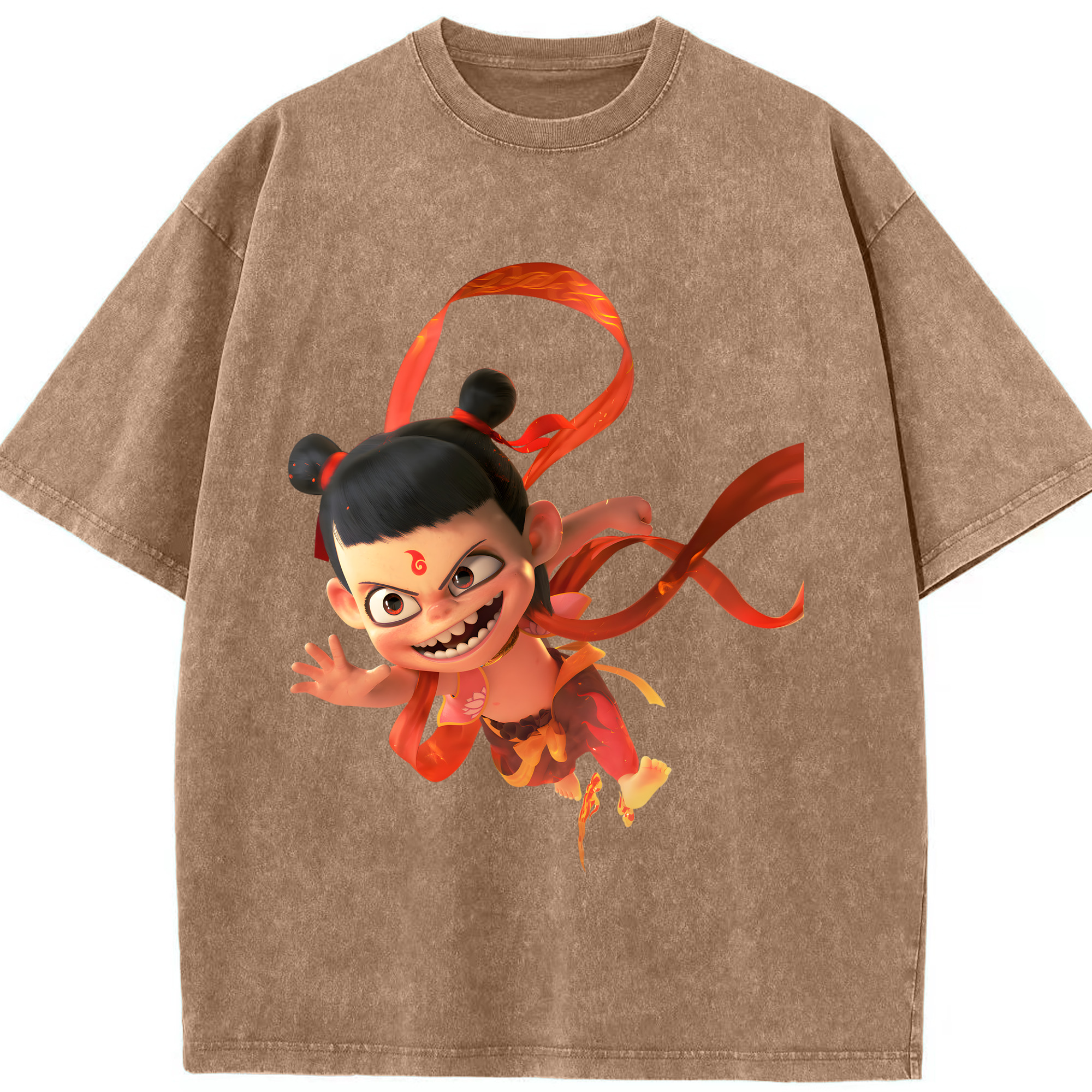 （画像用） Ne Zha 2 ナタ 魔童の大暴れ 綿100% ヴィンテージ風 半袖Tシャツ（フロントプリント）