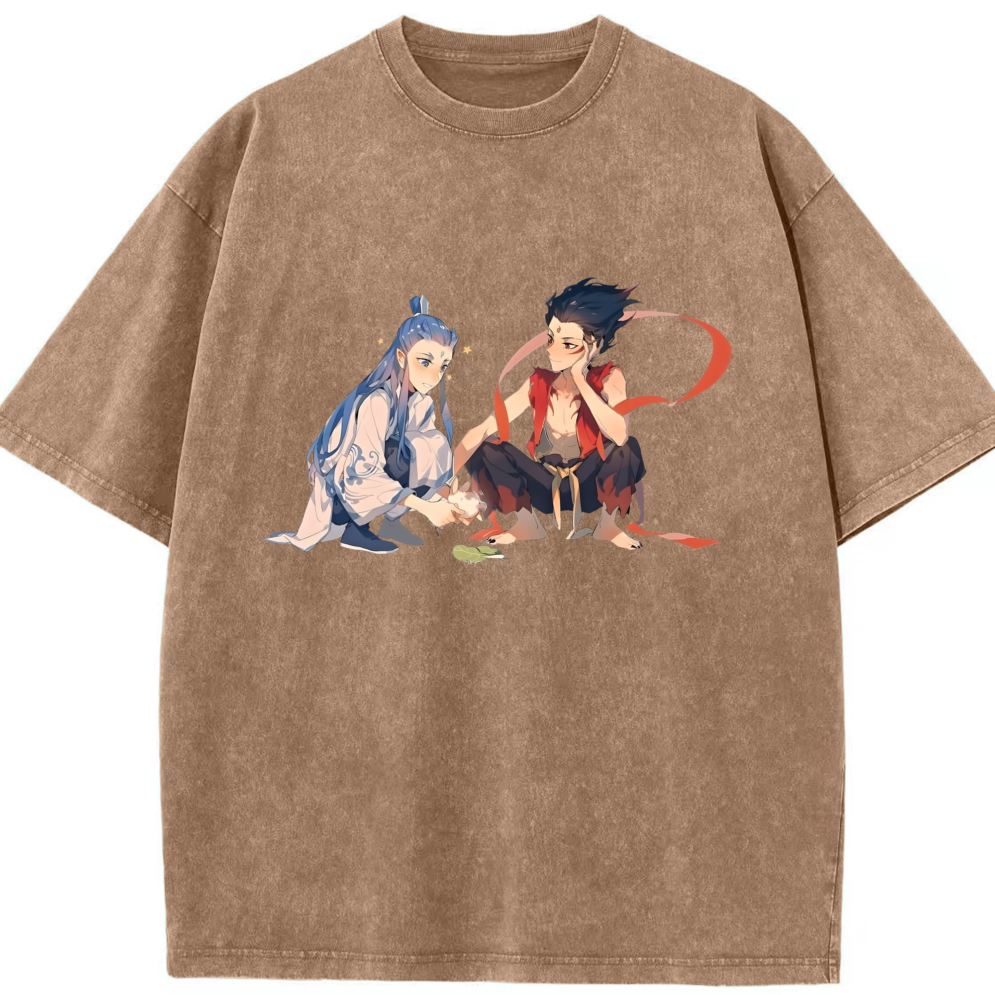 （画像用） Ne Zha 2 ナタ 魔童の大暴れ 綿100% ヴィンテージ風 半袖Tシャツ（フロントプリント）