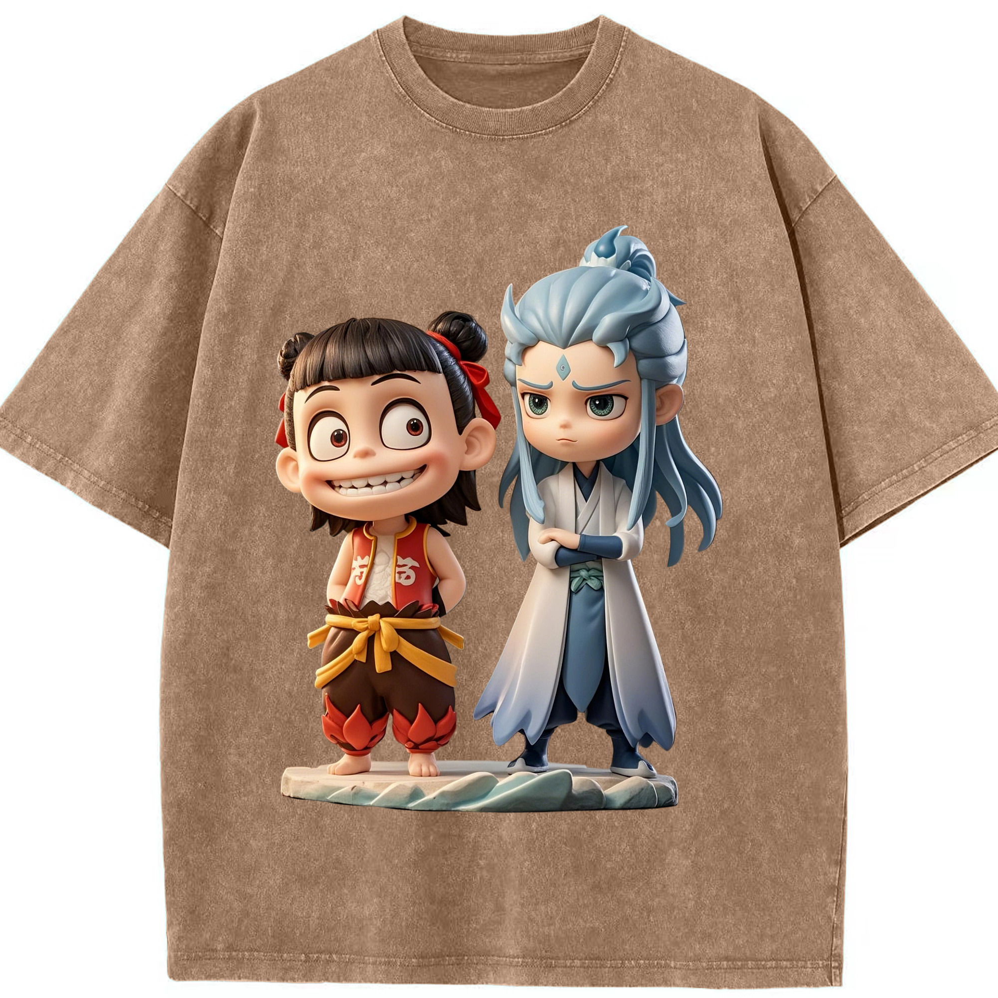 （画像用） Ne Zha 2 ナタ 魔童の大暴れ 綿100% ヴィンテージ風 半袖Tシャツ（フロントプリント）