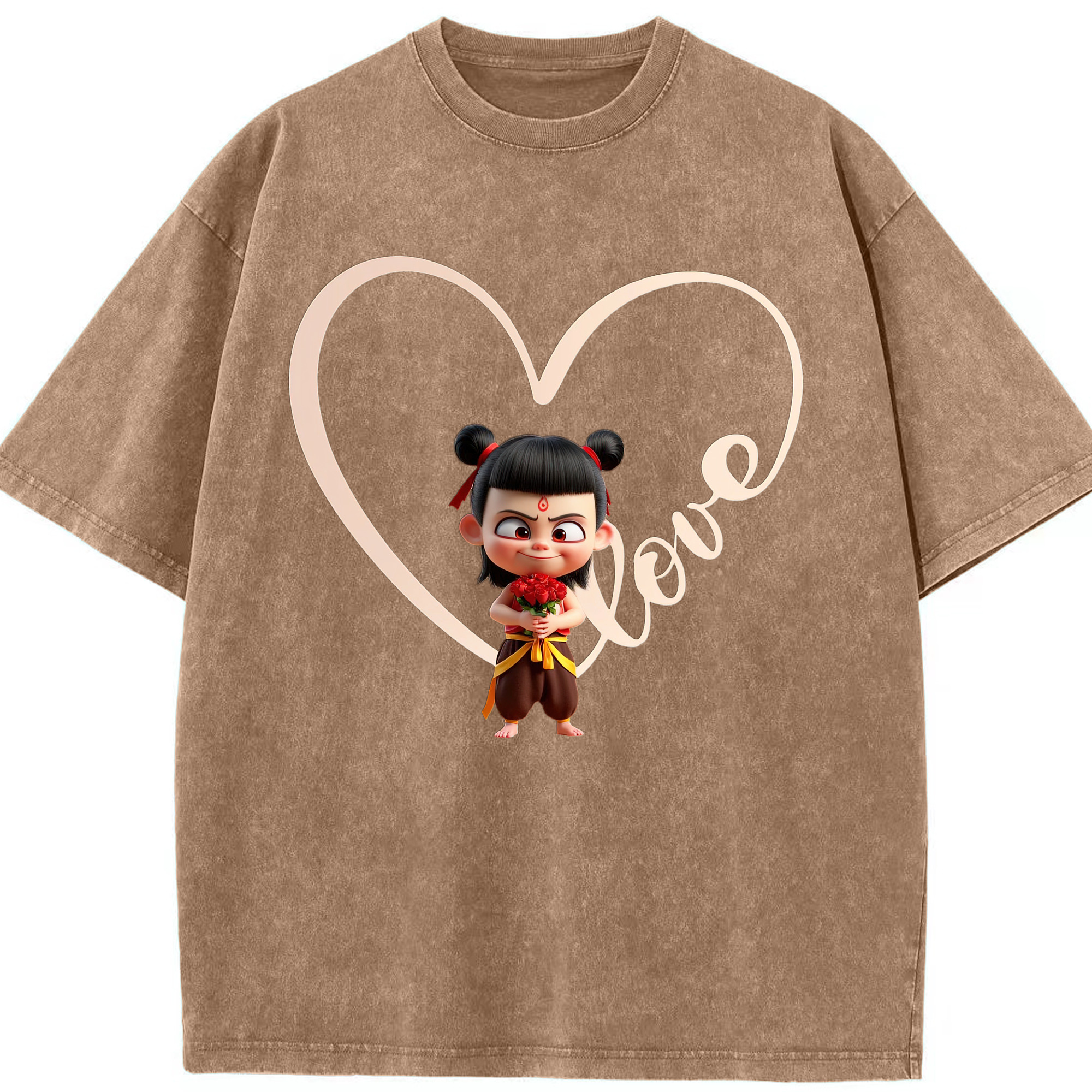 （画像用） Ne Zha 2 ナタ 魔童の大暴れ 綿100% ヴィンテージ風 半袖Tシャツ（フロントプリント）