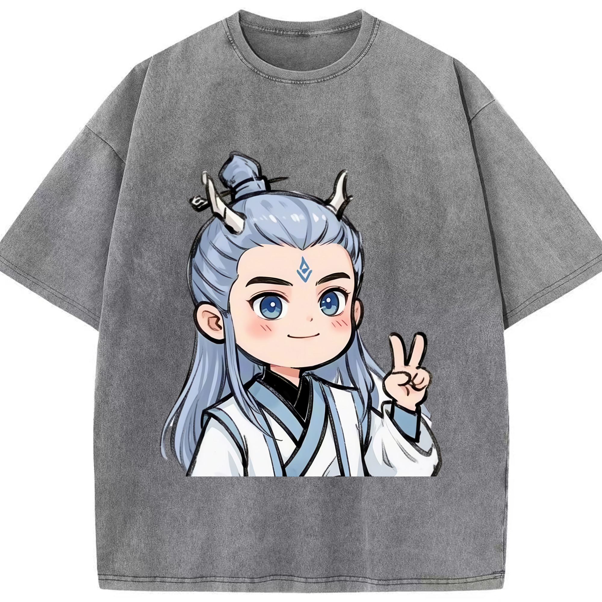 （画像用） Ne Zha 2 ナタ 魔童の大暴れ 綿100% ヴィンテージ風 半袖Tシャツ（フロントプリント）