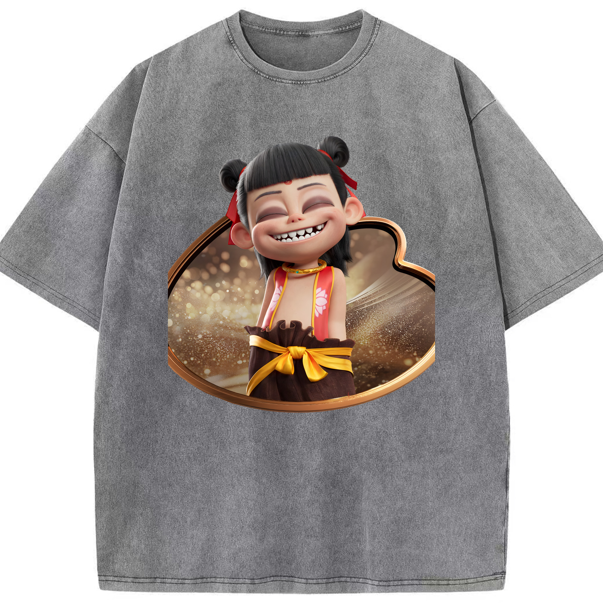 （画像用） Ne Zha 2 ナタ 魔童の大暴れ 綿100% ヴィンテージ風 半袖Tシャツ（フロントプリント）