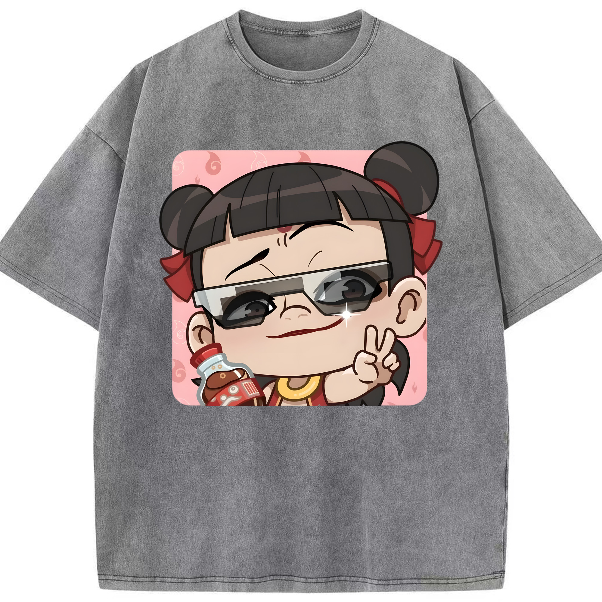 （画像用） Ne Zha 2 ナタ 魔童の大暴れ 綿100% ヴィンテージ風 半袖Tシャツ（フロントプリント）