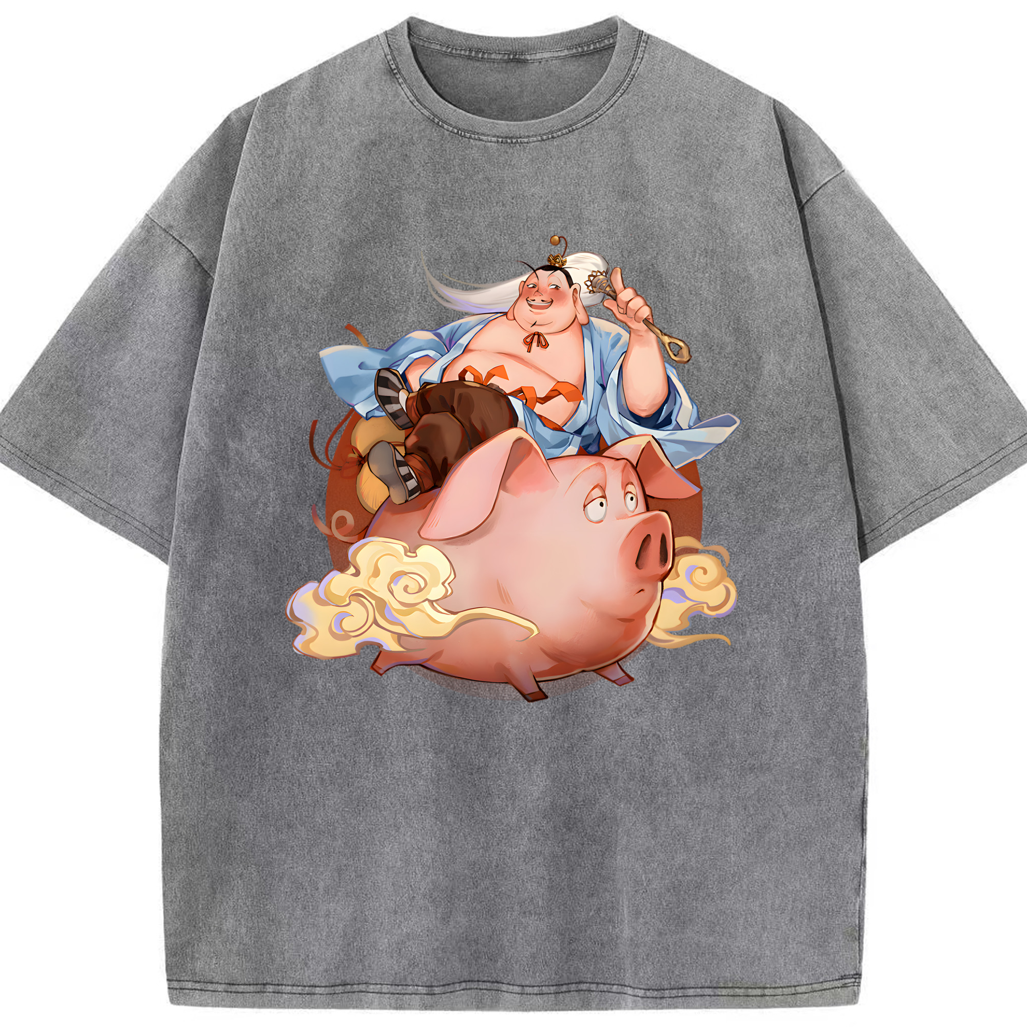 （画像用） Ne Zha 2 ナタ 魔童の大暴れ 綿100% ヴィンテージ風 半袖Tシャツ（フロントプリント）