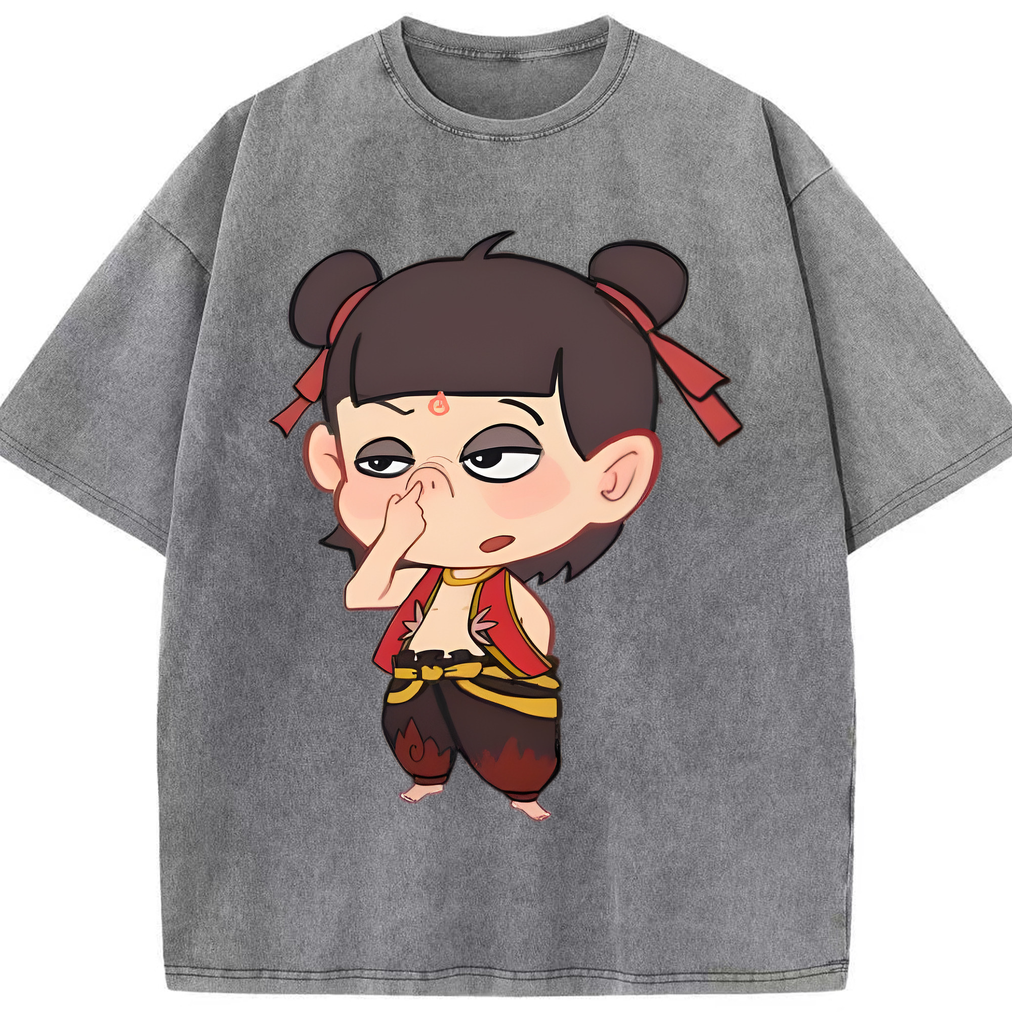 （画像用） Ne Zha 2 ナタ 魔童の大暴れ 綿100% ヴィンテージ風 半袖Tシャツ（フロントプリント）