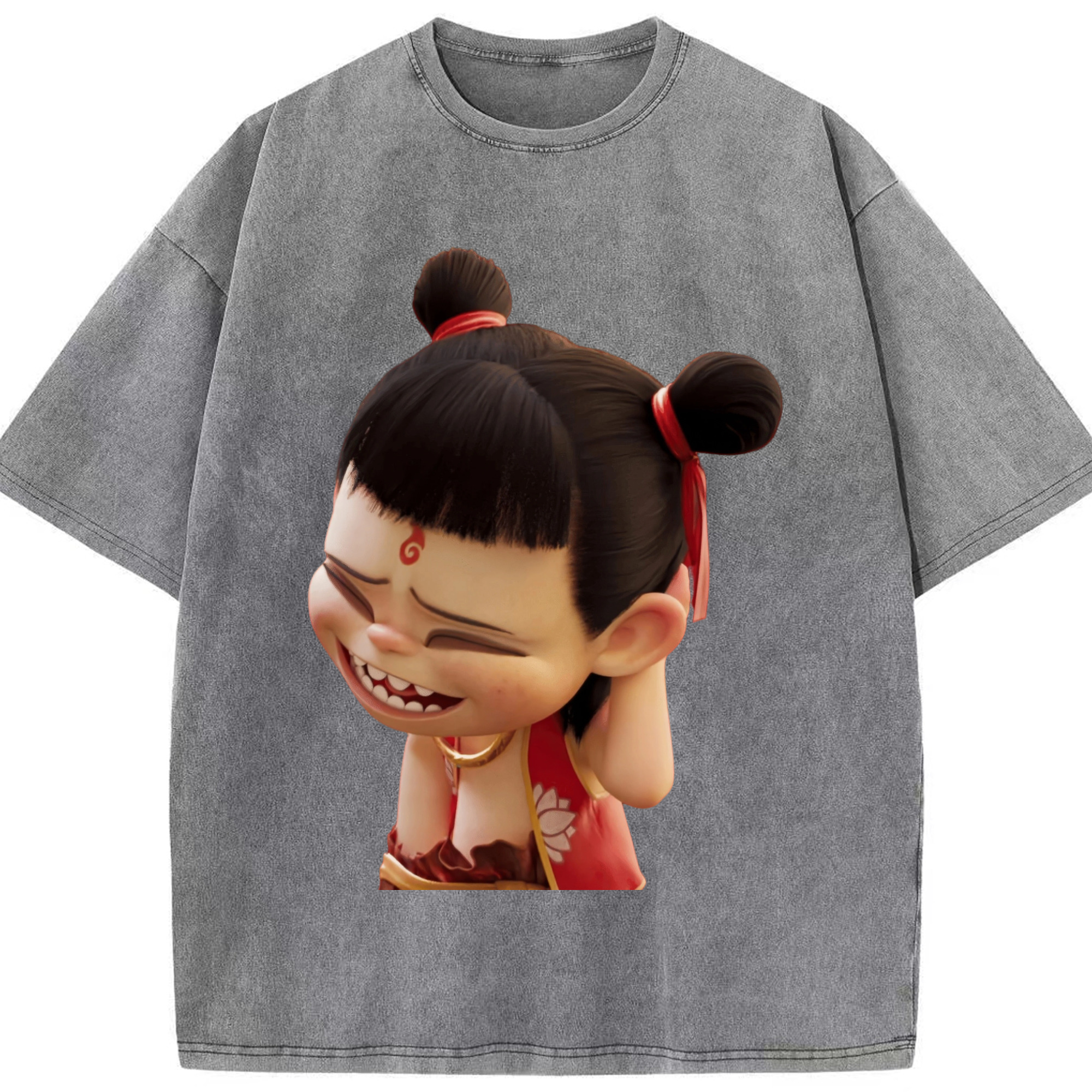 （画像用） Ne Zha 2 ナタ 魔童の大暴れ 綿100% ヴィンテージ風 半袖Tシャツ（フロントプリント）