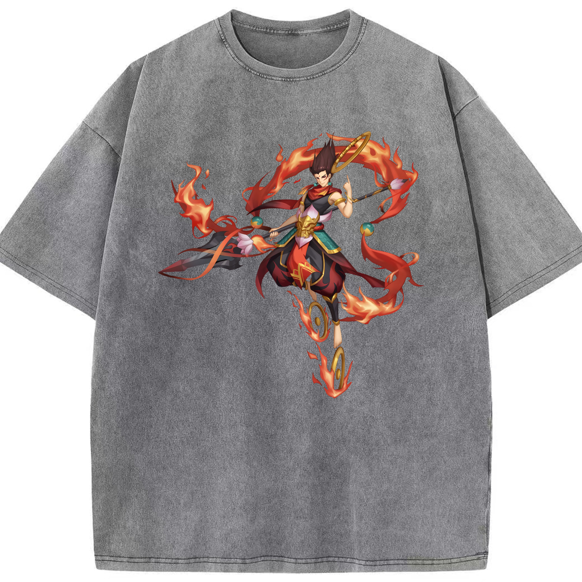 （画像用） Ne Zha 2 ナタ 魔童の大暴れ 綿100% ヴィンテージ風 半袖Tシャツ（フロントプリント）