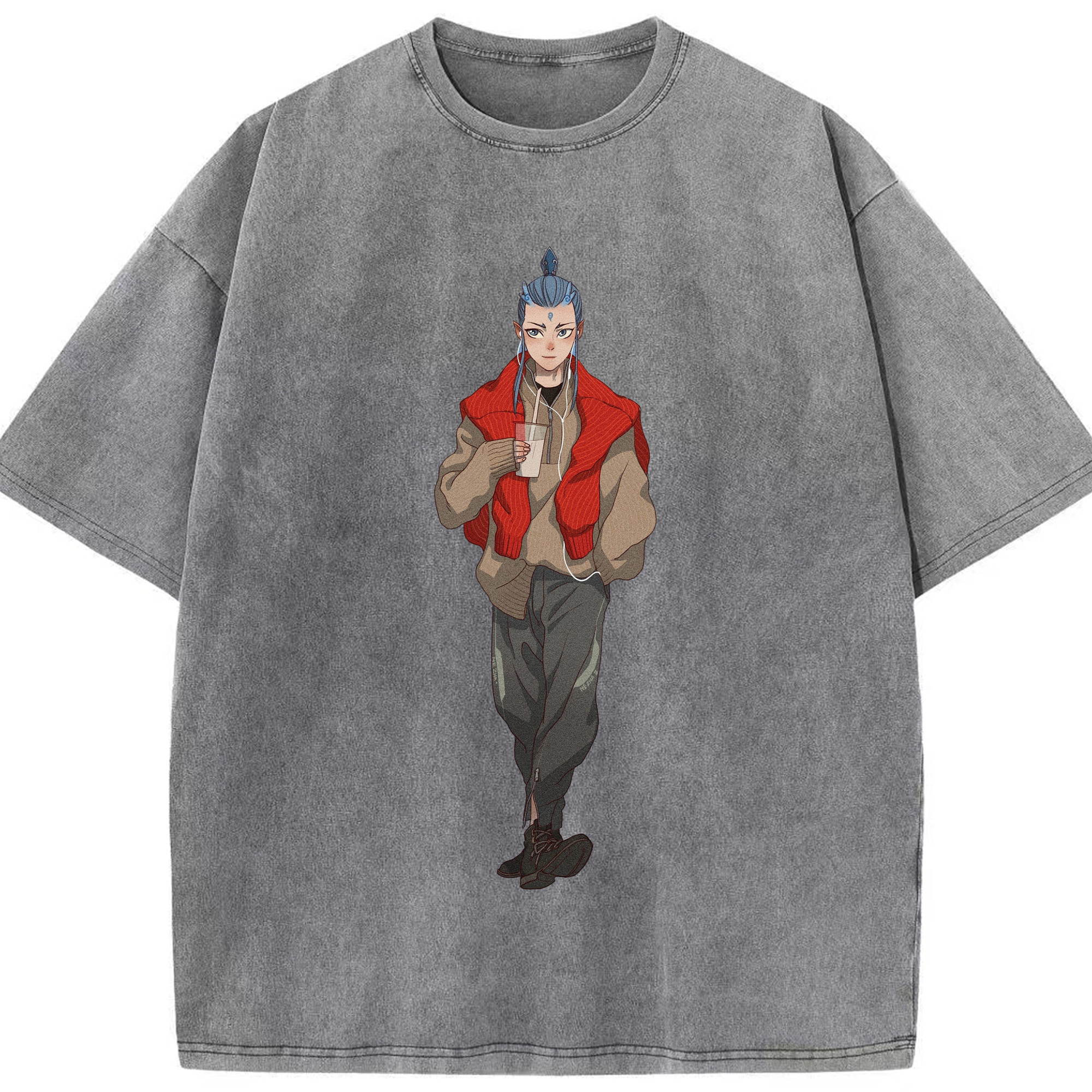 （画像用） Ne Zha 2 ナタ 魔童の大暴れ 綿100% ヴィンテージ風 半袖Tシャツ（フロントプリント）