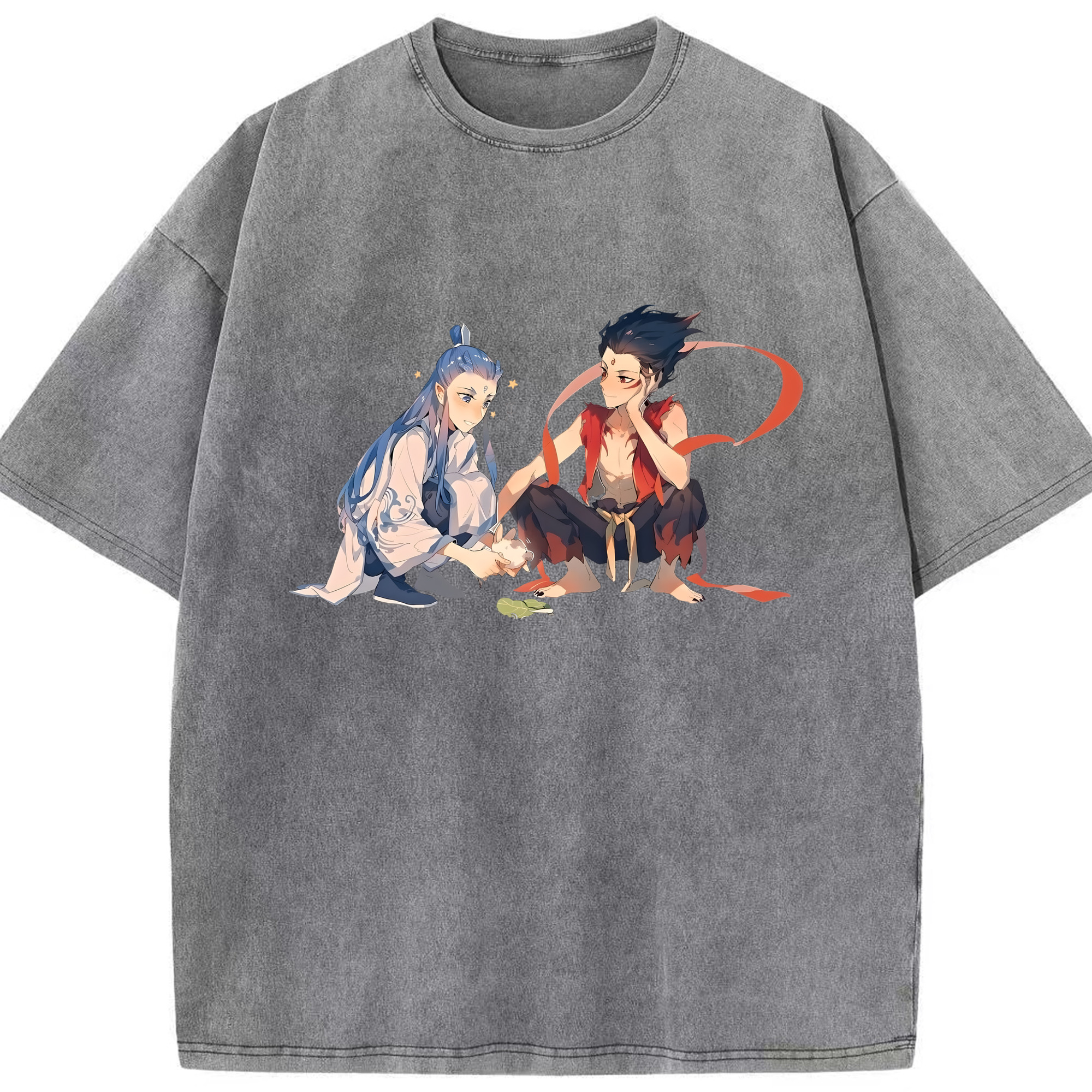 （画像用） Ne Zha 2 ナタ 魔童の大暴れ 綿100% ヴィンテージ風 半袖Tシャツ（フロントプリント）
