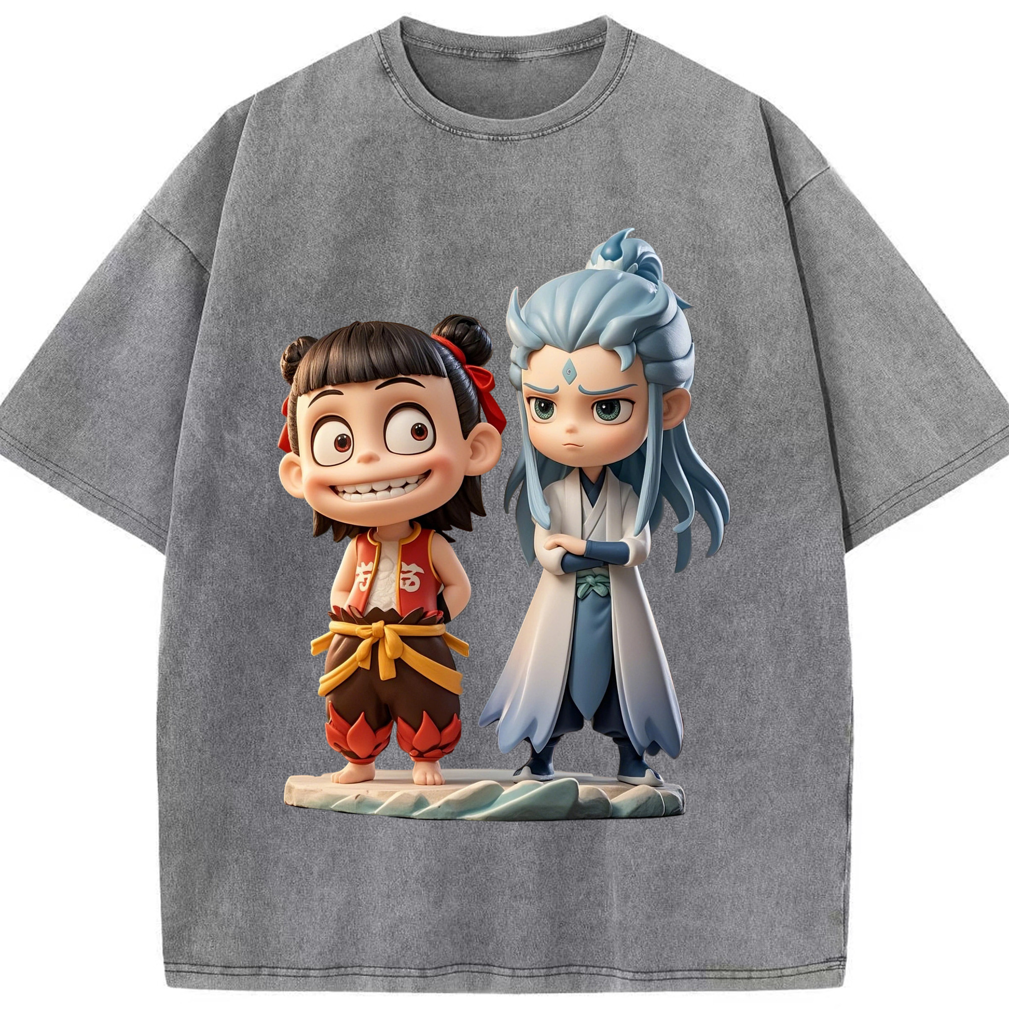 （画像用） Ne Zha 2 ナタ 魔童の大暴れ 綿100% ヴィンテージ風 半袖Tシャツ（フロントプリント）