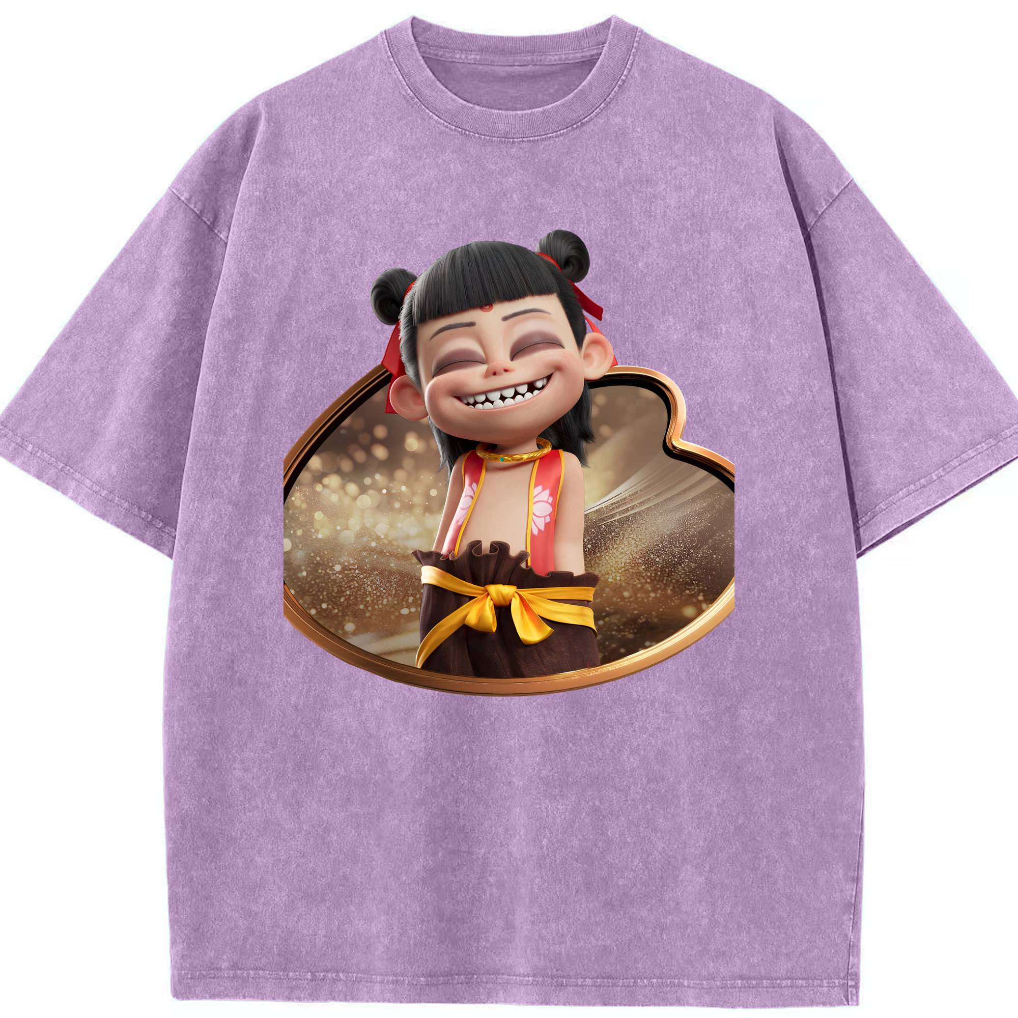 （画像用） Ne Zha 2 ナタ 魔童の大暴れ 綿100% ヴィンテージ風 半袖Tシャツ（フロントプリント）