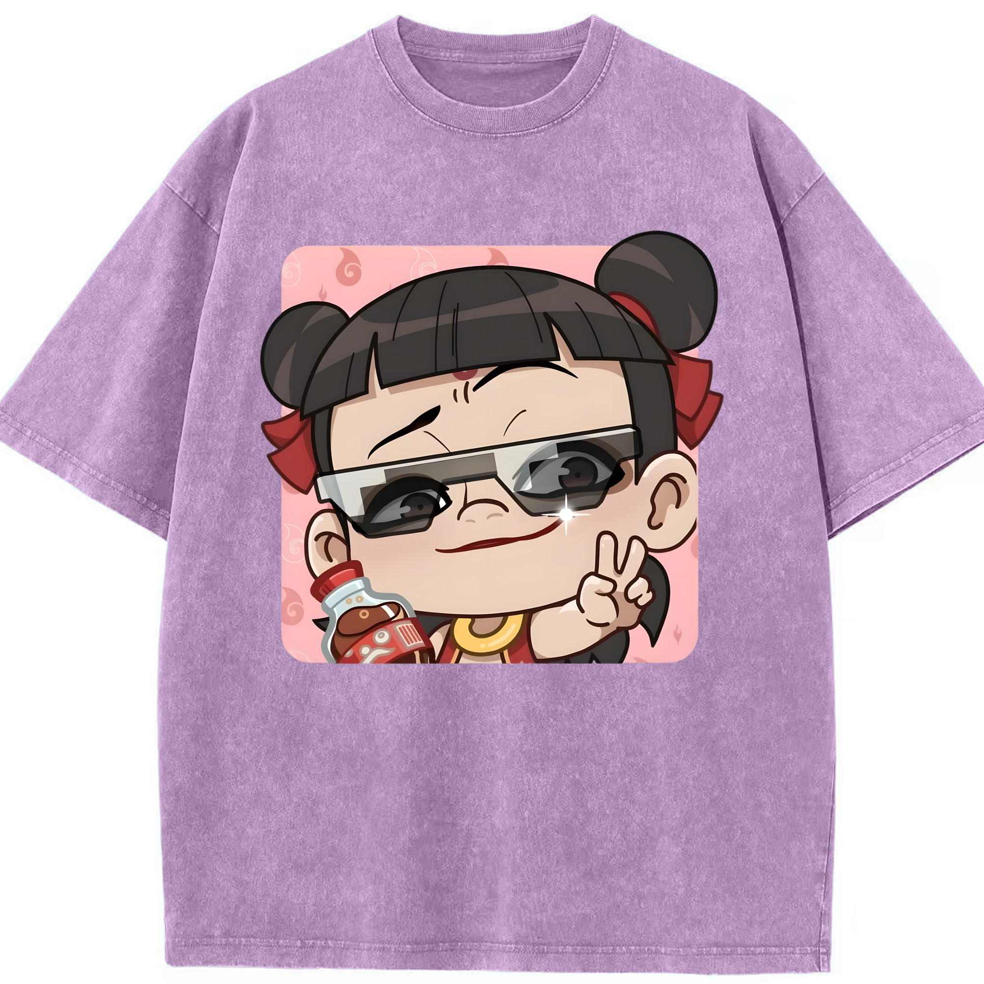 （画像用） Ne Zha 2 ナタ 魔童の大暴れ 綿100% ヴィンテージ風 半袖Tシャツ（フロントプリント）