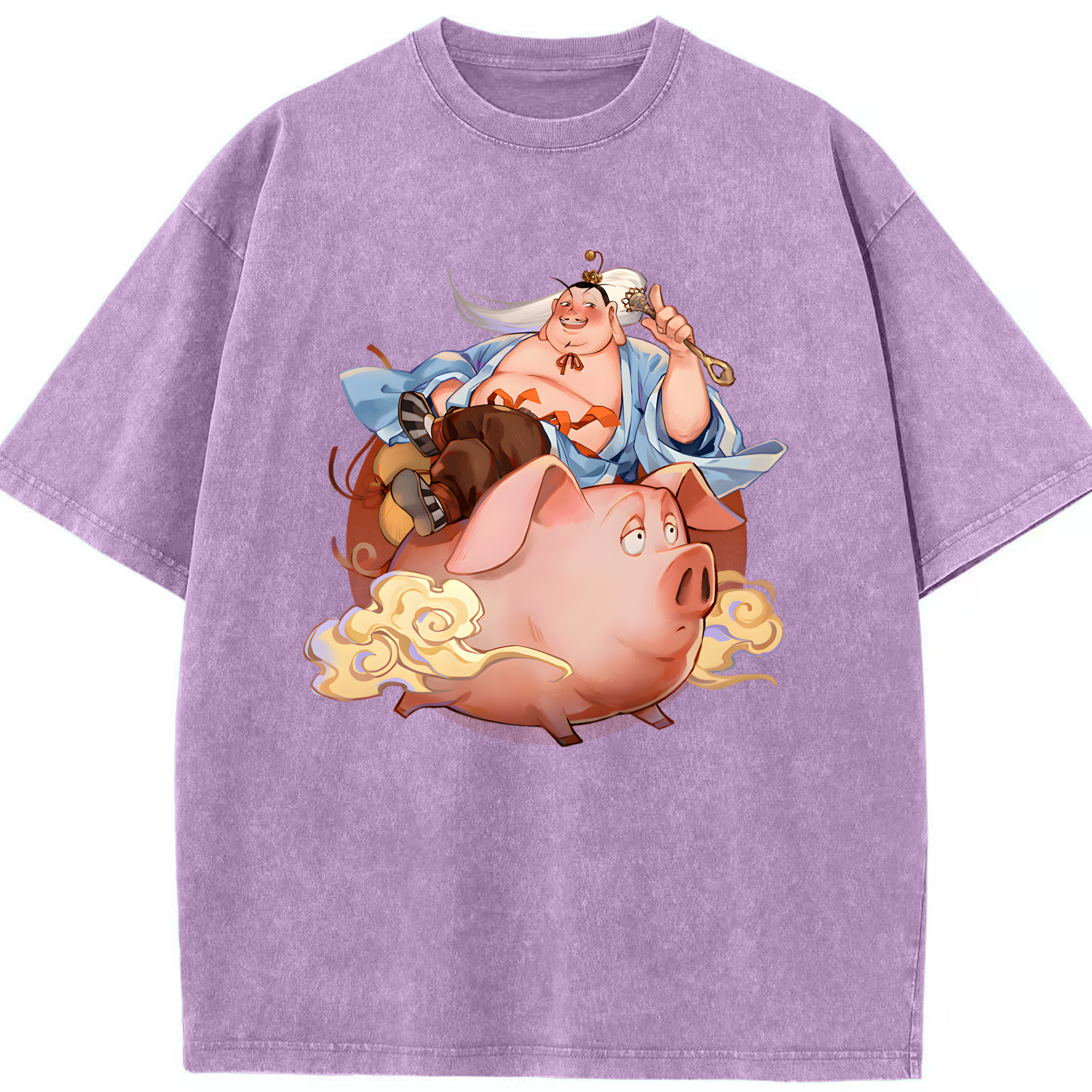 （画像用） Ne Zha 2 ナタ 魔童の大暴れ 綿100% ヴィンテージ風 半袖Tシャツ（フロントプリント）