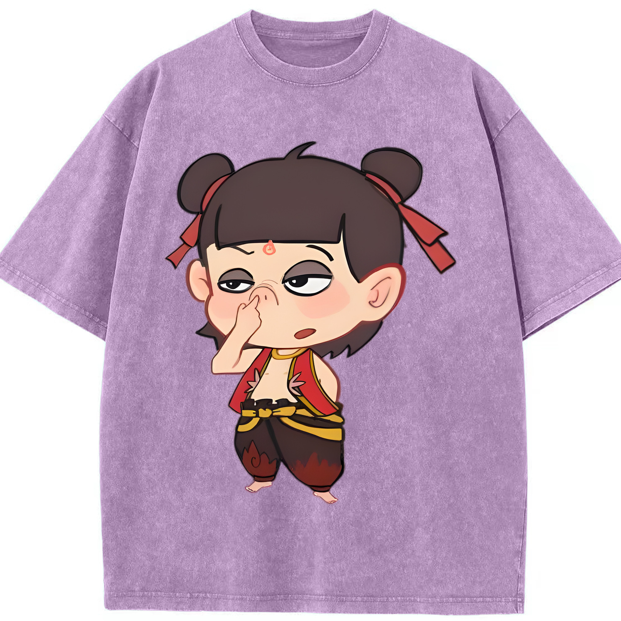 （画像用） Ne Zha 2 ナタ 魔童の大暴れ 綿100% ヴィンテージ風 半袖Tシャツ（フロントプリント）