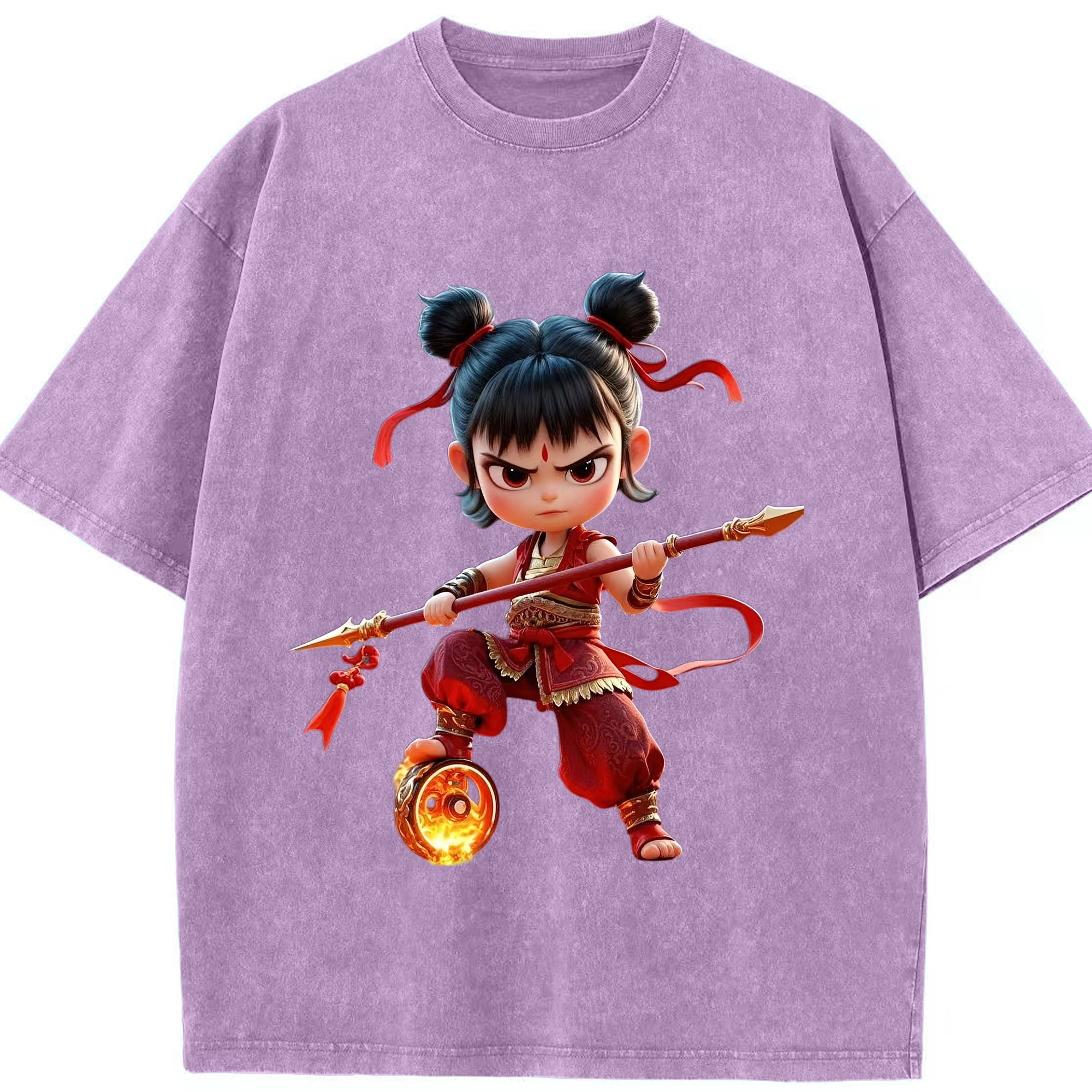 （画像用） Ne Zha 2 ナタ 魔童の大暴れ 綿100% ヴィンテージ風 半袖Tシャツ（フロントプリント）