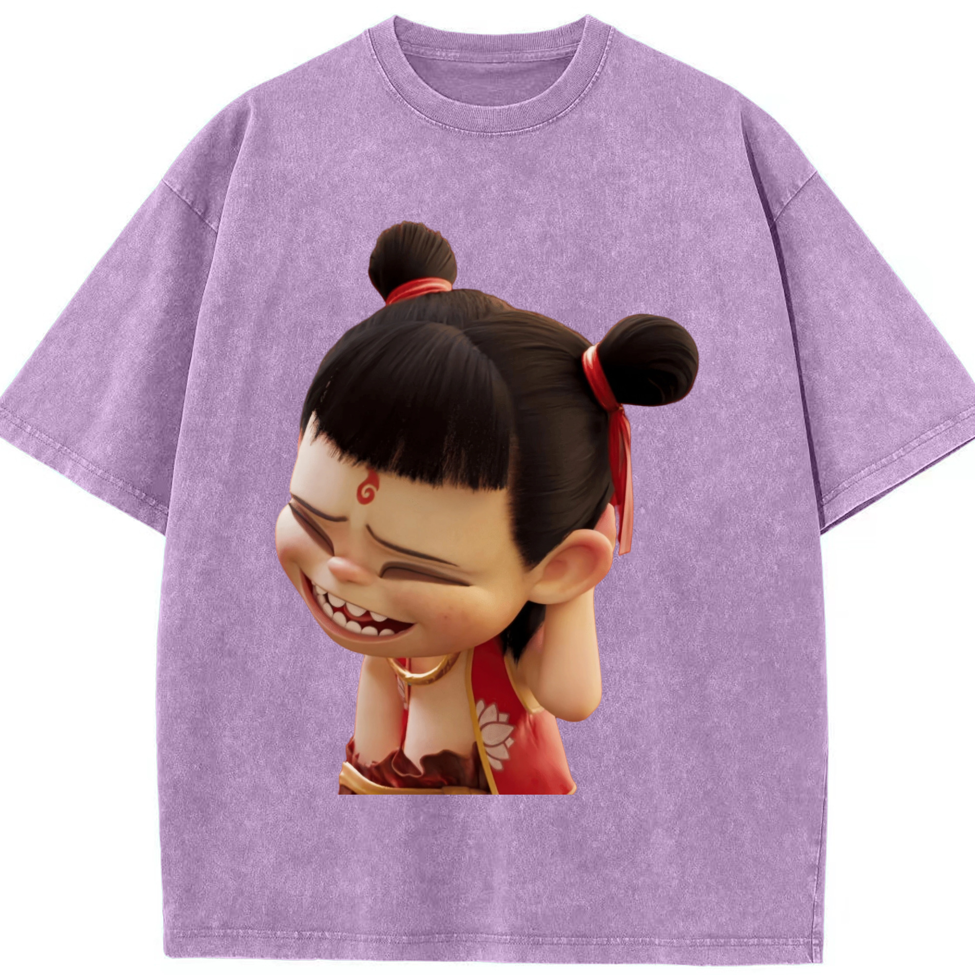 （画像用） Ne Zha 2 ナタ 魔童の大暴れ 綿100% ヴィンテージ風 半袖Tシャツ（フロントプリント）