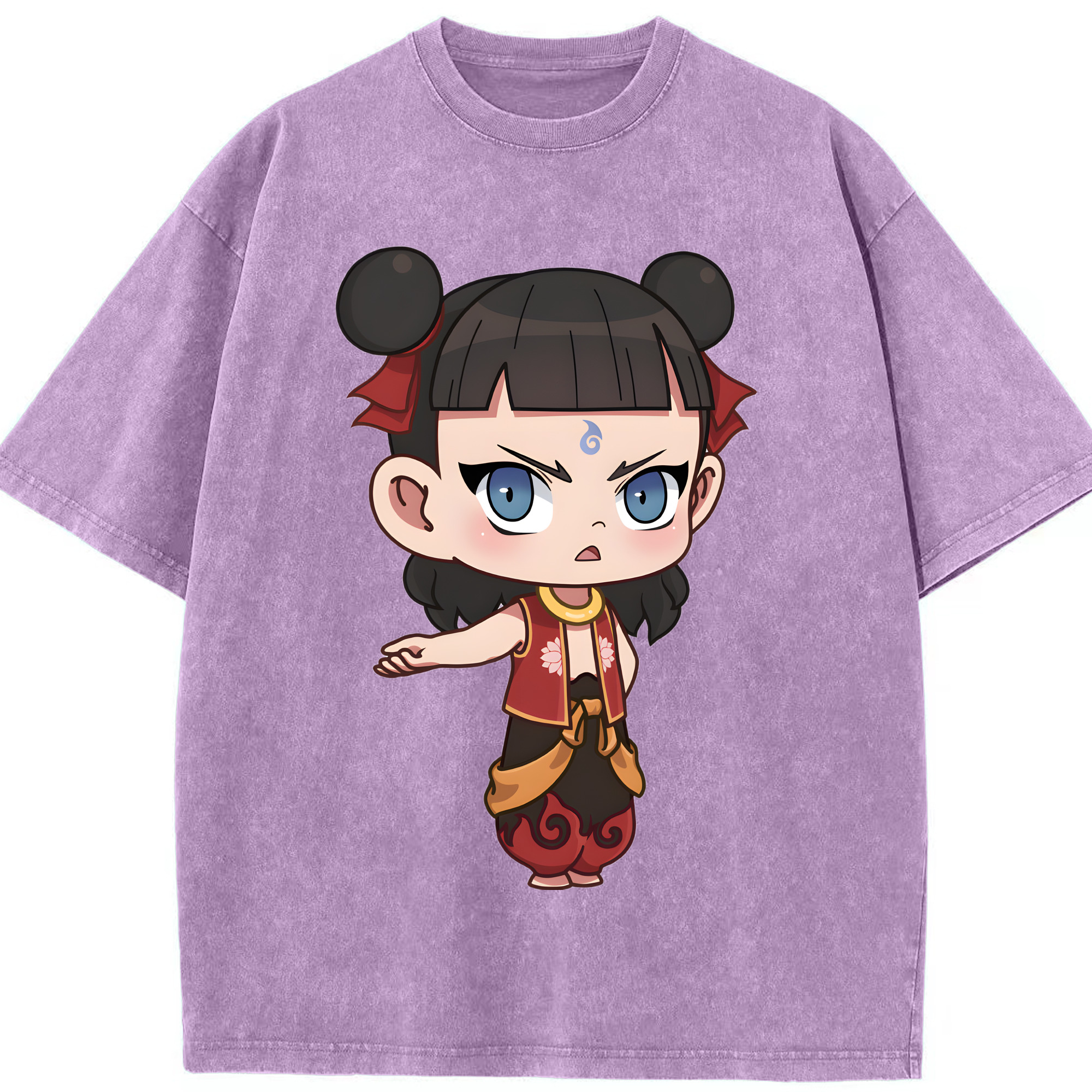 （画像用） Ne Zha 2 ナタ 魔童の大暴れ 綿100% ヴィンテージ風 半袖Tシャツ（フロントプリント）
