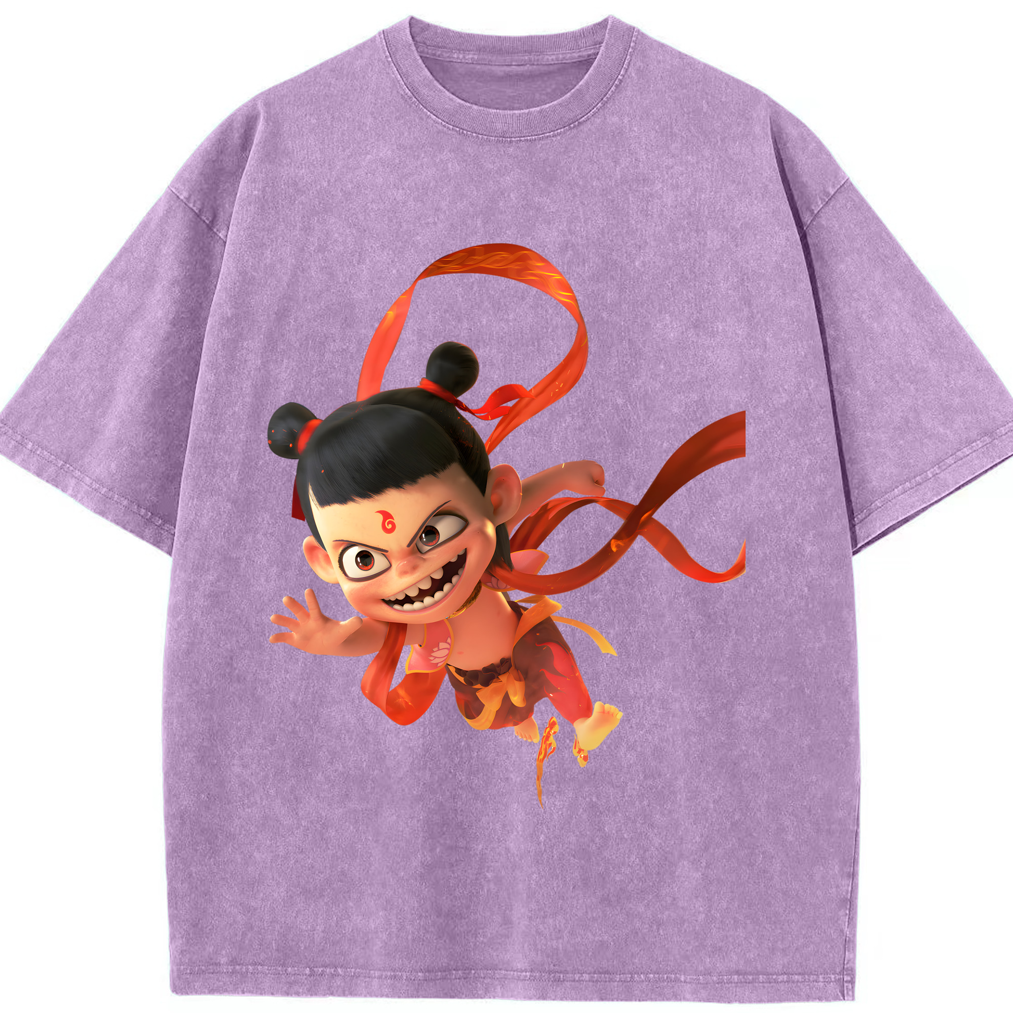 （画像用） Ne Zha 2 ナタ 魔童の大暴れ 綿100% ヴィンテージ風 半袖Tシャツ（フロントプリント）