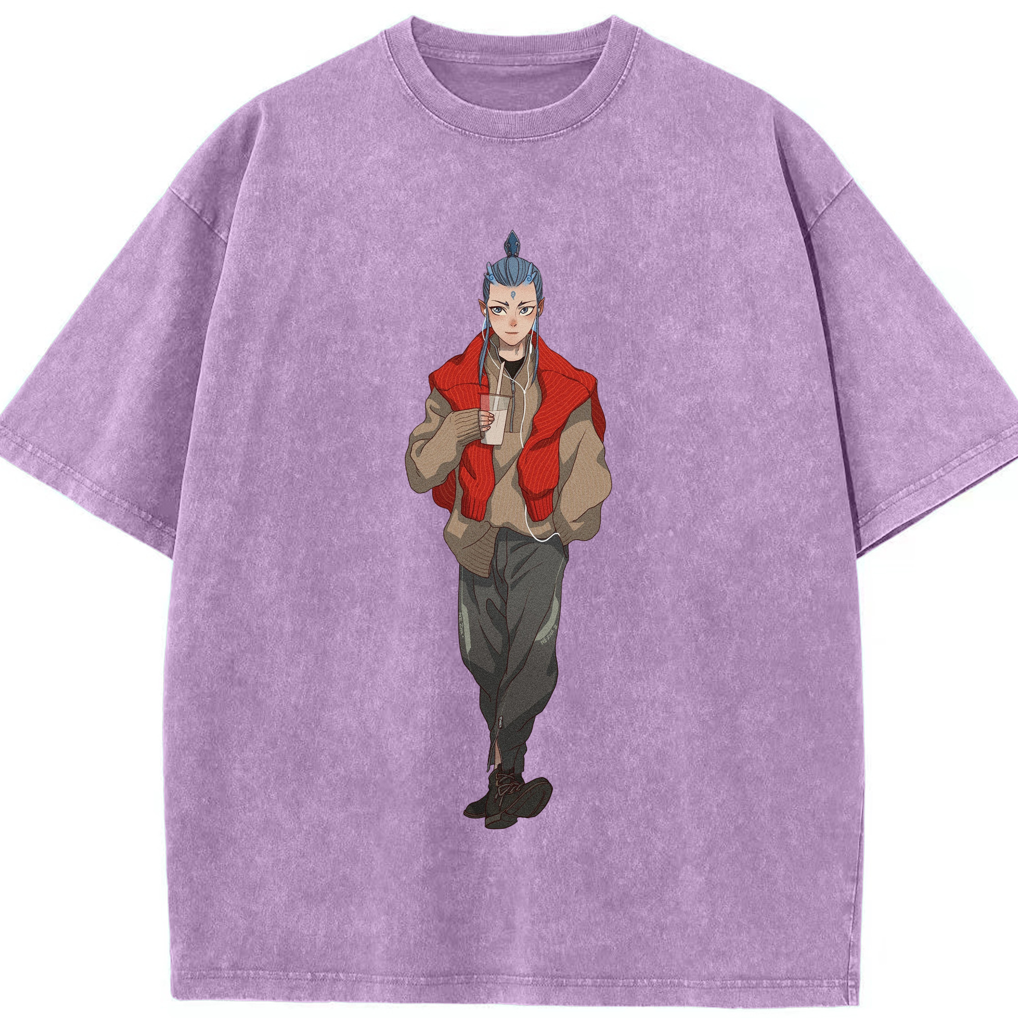 （画像用） Ne Zha 2 ナタ 魔童の大暴れ 綿100% ヴィンテージ風 半袖Tシャツ（フロントプリント）