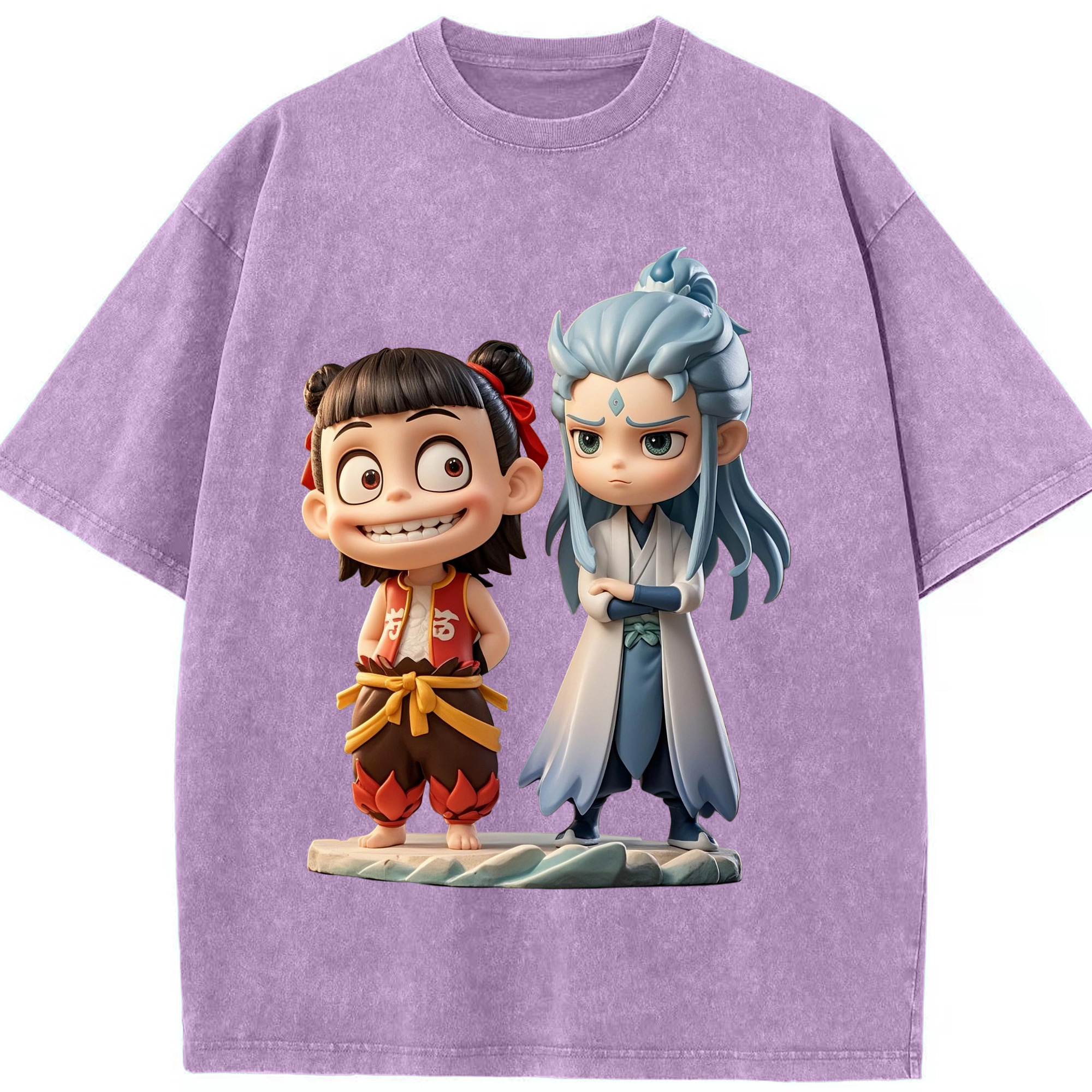 （画像用） Ne Zha 2 ナタ 魔童の大暴れ 綿100% ヴィンテージ風 半袖Tシャツ（フロントプリント）