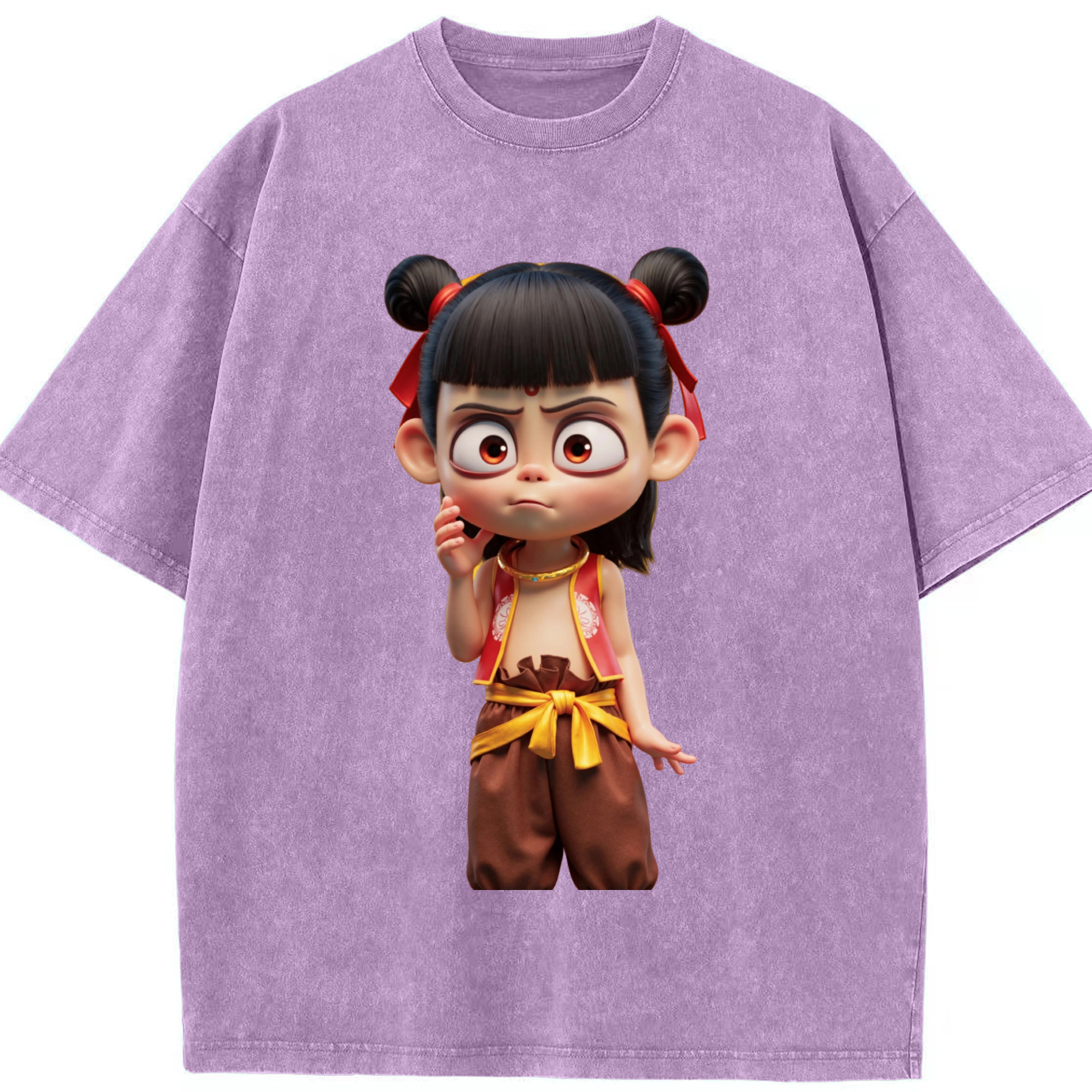 （画像用） Ne Zha 2 ナタ 魔童の大暴れ 綿100% ヴィンテージ風 半袖Tシャツ（フロントプリント）