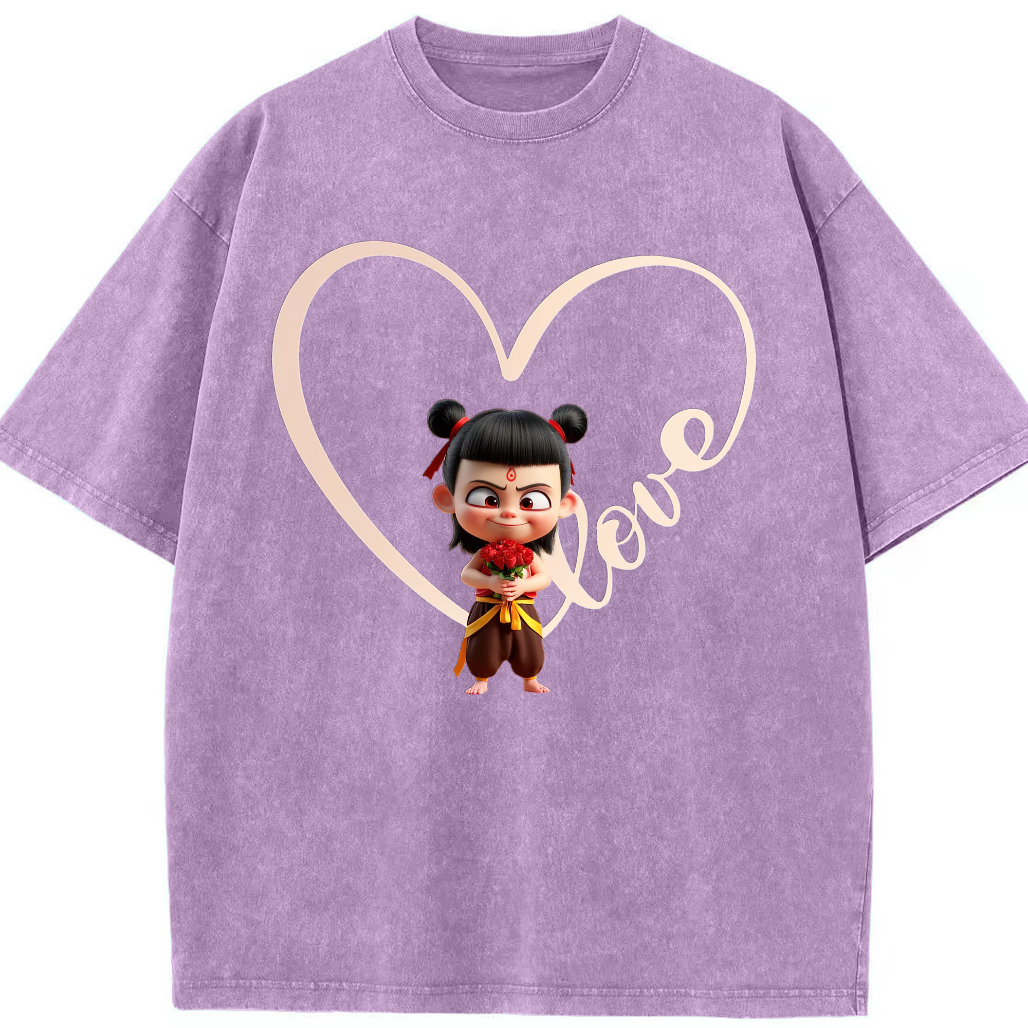 （画像用） Ne Zha 2 ナタ 魔童の大暴れ 綿100% ヴィンテージ風 半袖Tシャツ（フロントプリント）