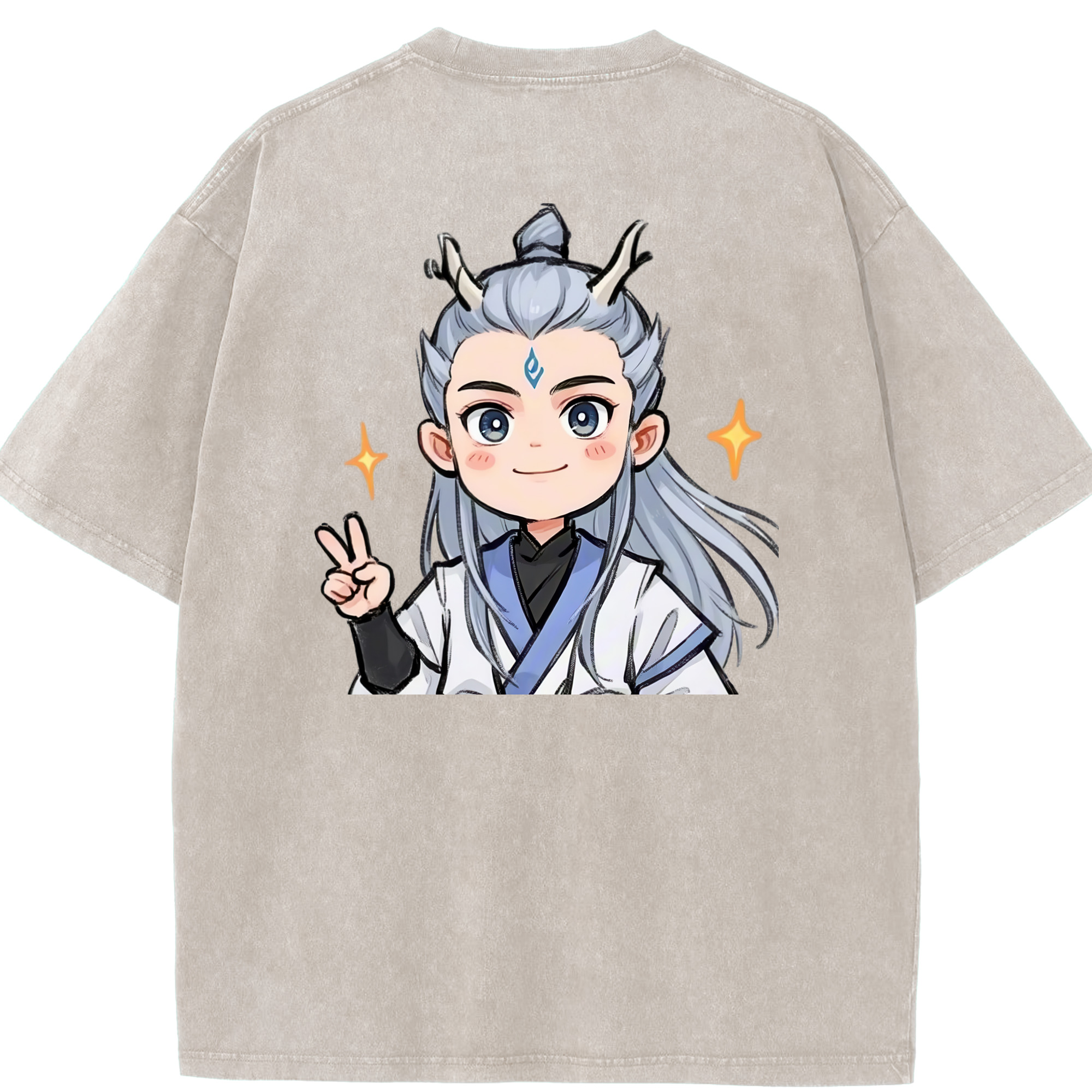 （画像用） Ne Zha 2 ナタ 魔童の大暴れ 綿100% ヴィンテージ風 半袖Tシャツ（背面プリント）